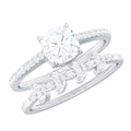 Claw Set Cushion Cut Moissanite Engagement Ring with Leaf Wedding Band