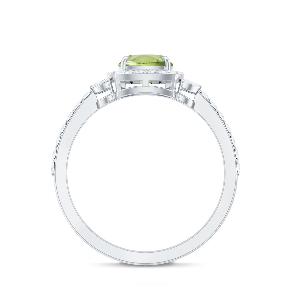Natural 2 Carat Peridot Cushion Cut Engagement Ring with Diamond Halo