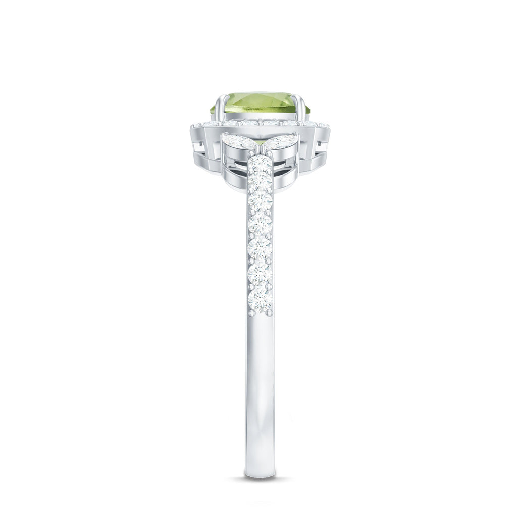 Natural 2 Carat Peridot Cushion Cut Engagement Ring with Diamond Halo