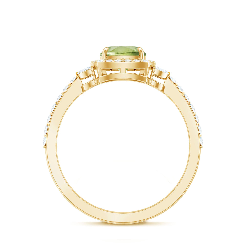 Natural 2 Carat Peridot Cushion Cut Engagement Ring with Diamond Halo