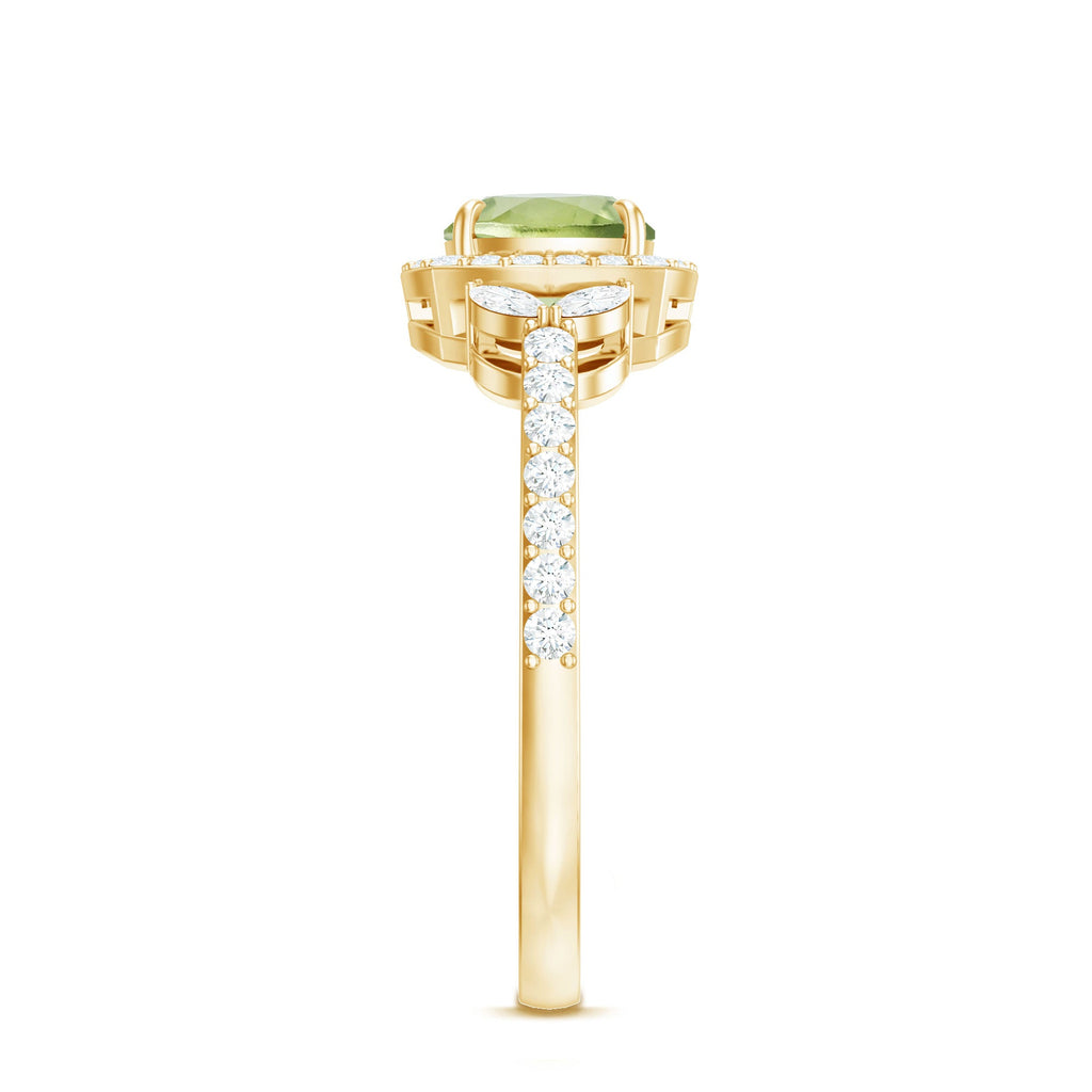 Natural 2 Carat Peridot Cushion Cut Engagement Ring with Diamond Halo