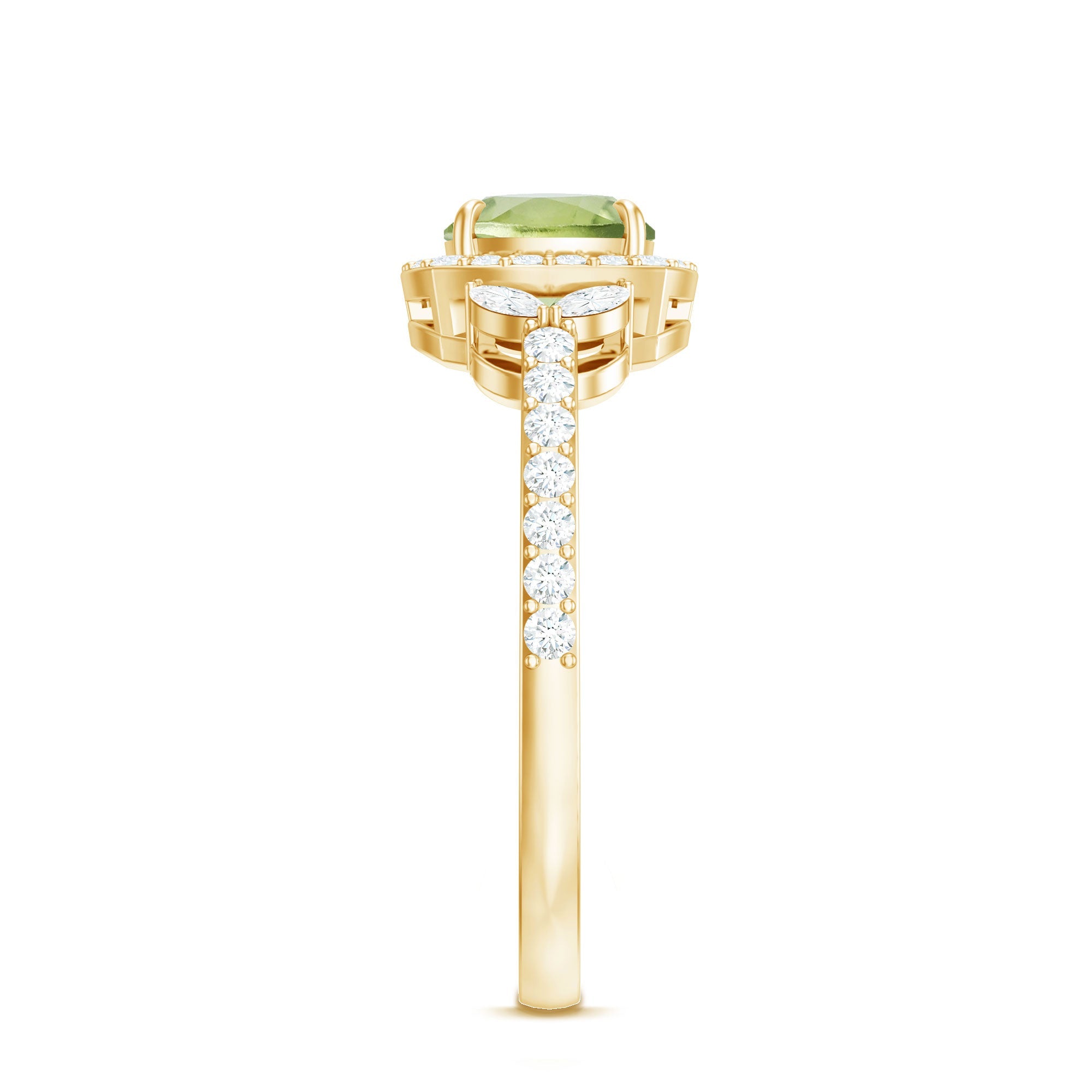 Natural 2 Carat Peridot Cushion Cut Engagement Ring with Diamond Halo