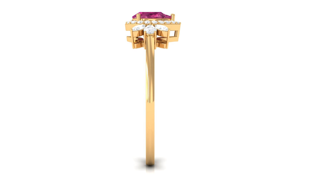 Pink Tourmaline Engagement Ring with Diamond Halo