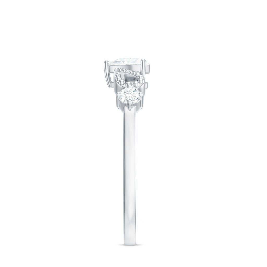 Certified Moissanite Heart Promise Ring with Beaded Detail
