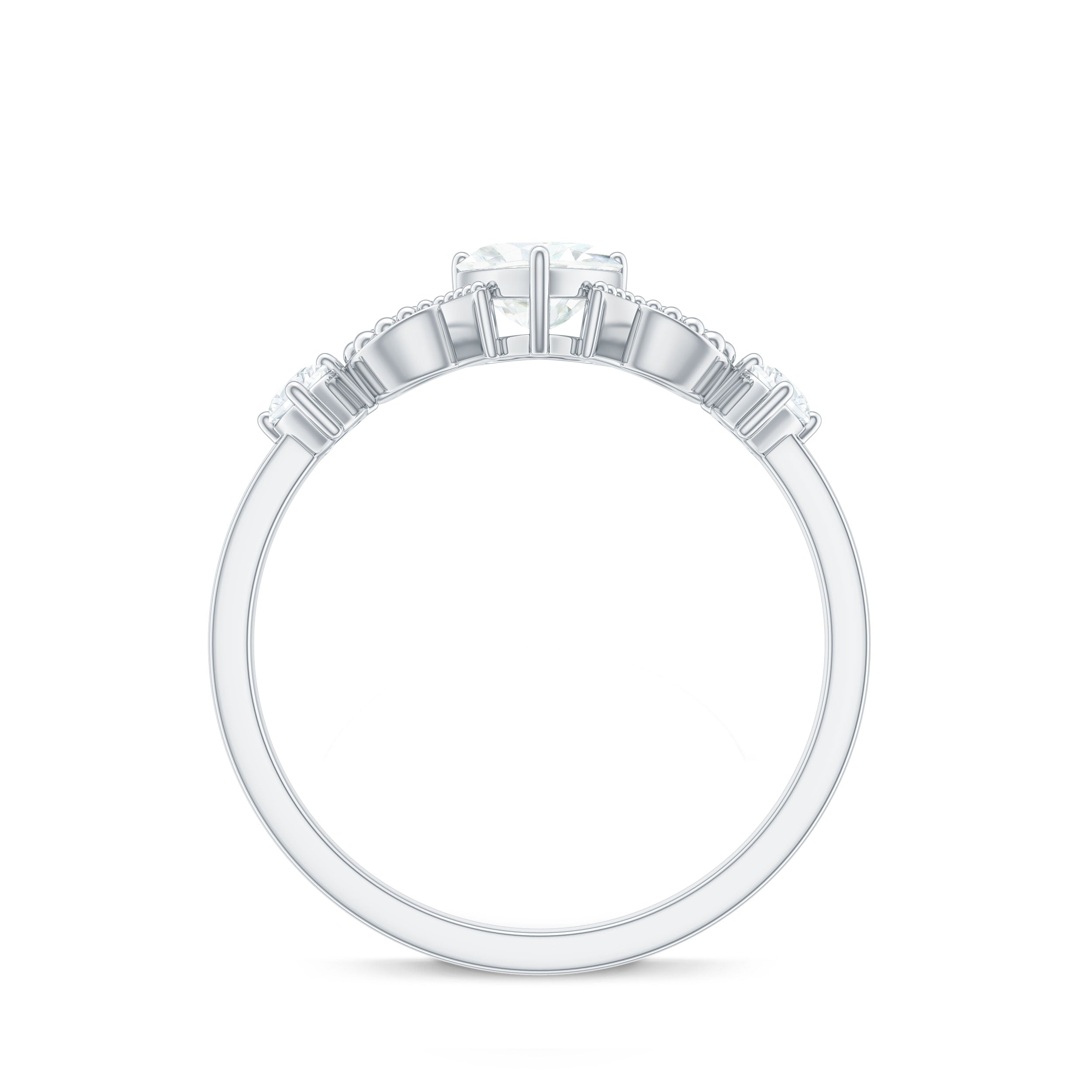 Certified Moissanite Heart Promise Ring with Beaded Detail