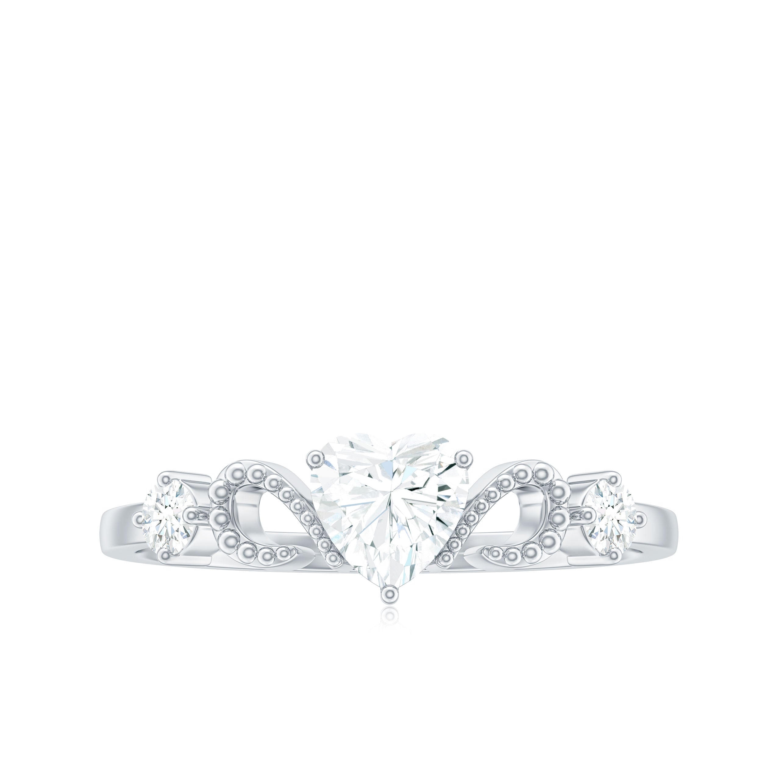 Certified Moissanite Heart Promise Ring with Beaded Detail