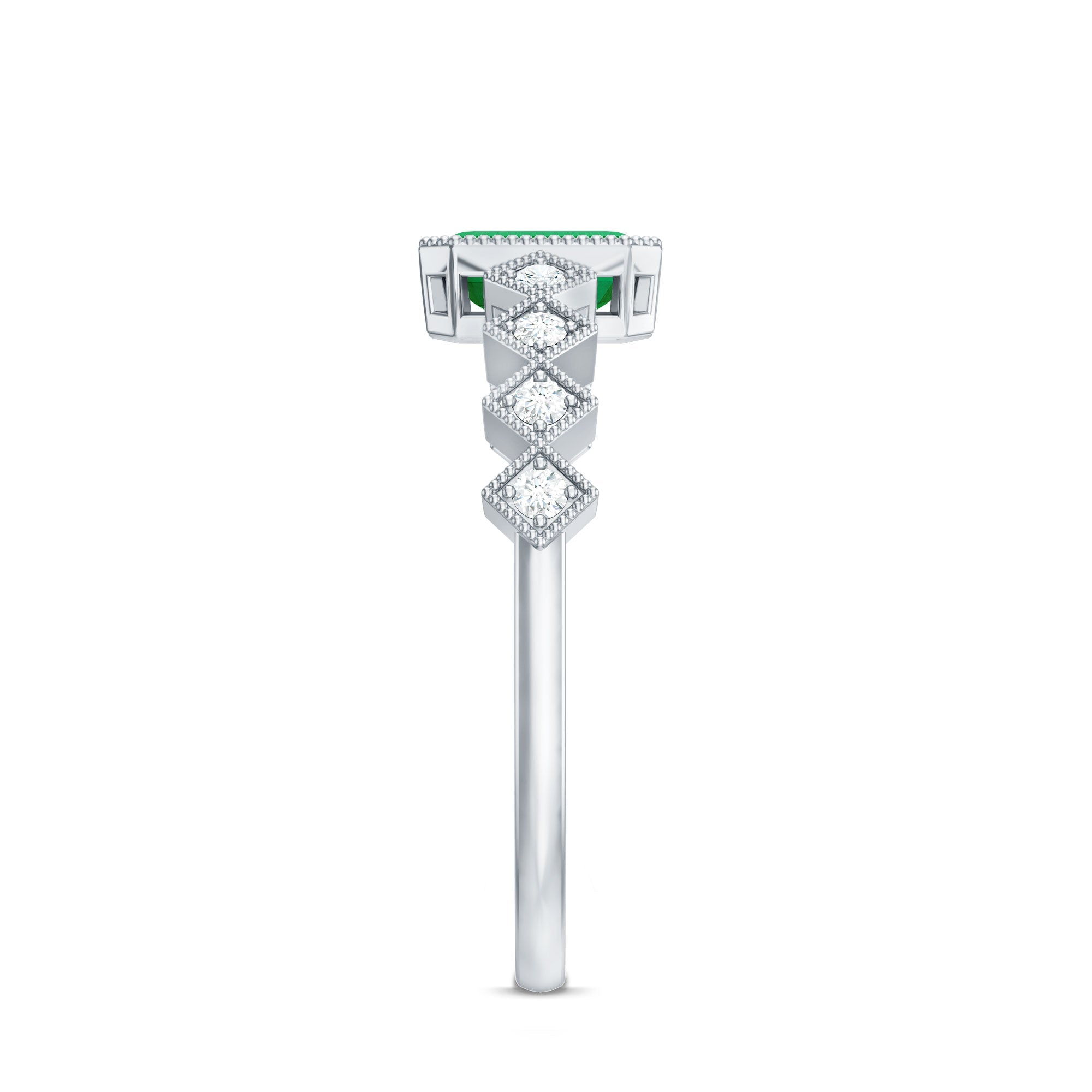 Vintage Looking Emerald Cut Emerald Engagement Ring with Diamond