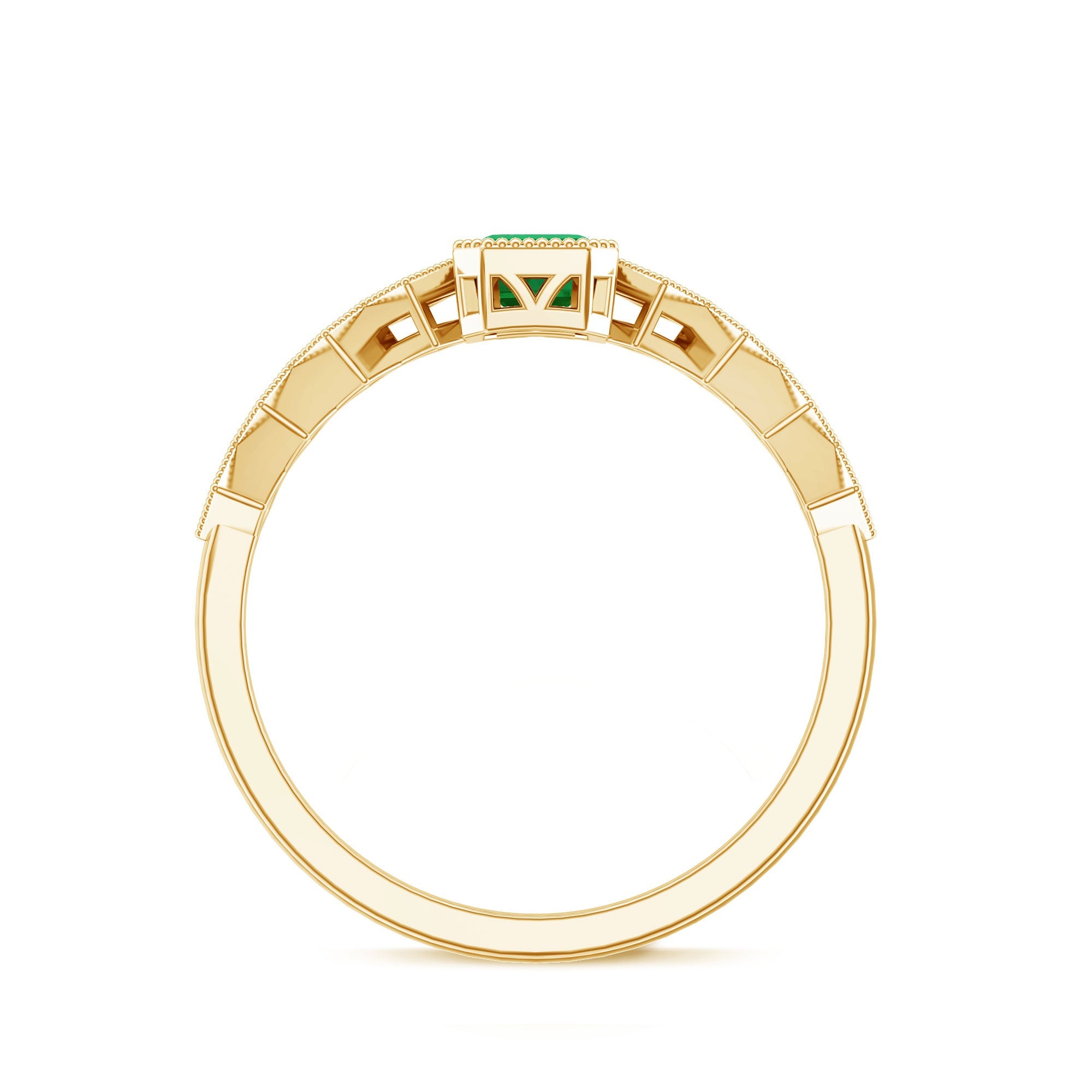 Vintage Looking Emerald Cut Emerald Engagement Ring with Diamond