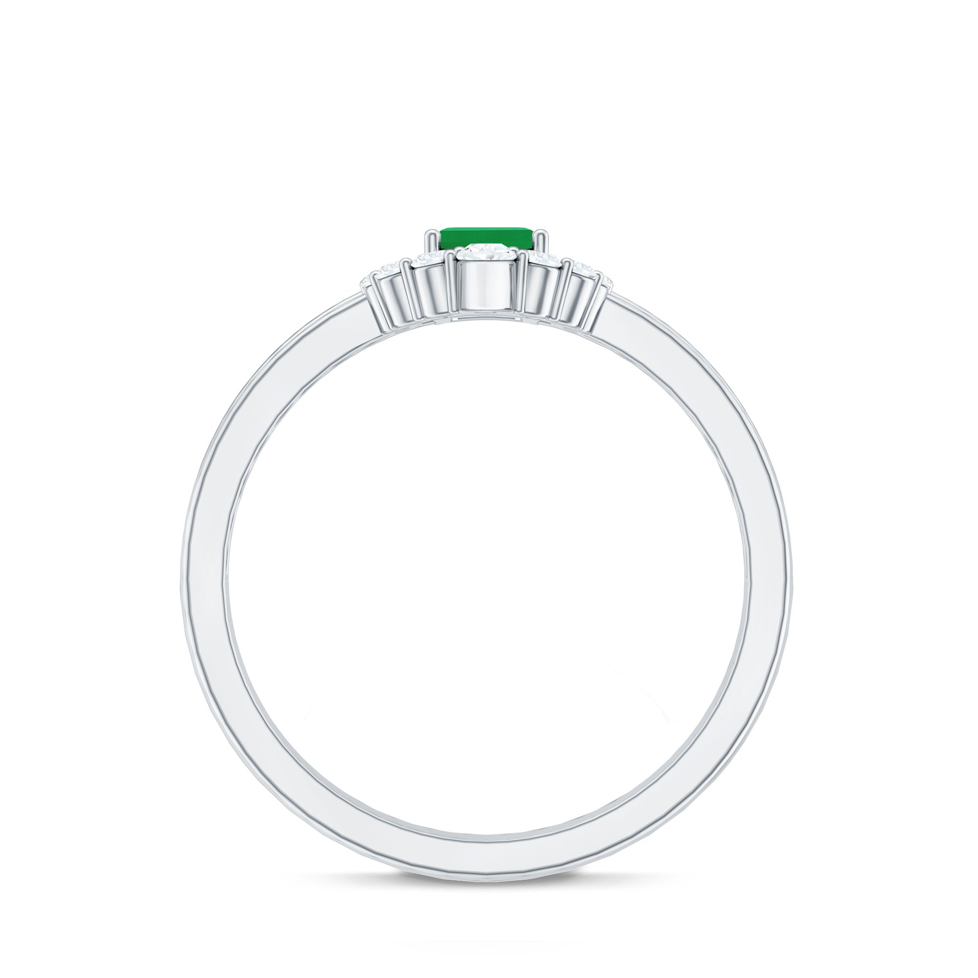 Natural Emerald Cut Emerald Double Band Engagement Ring with Diamond