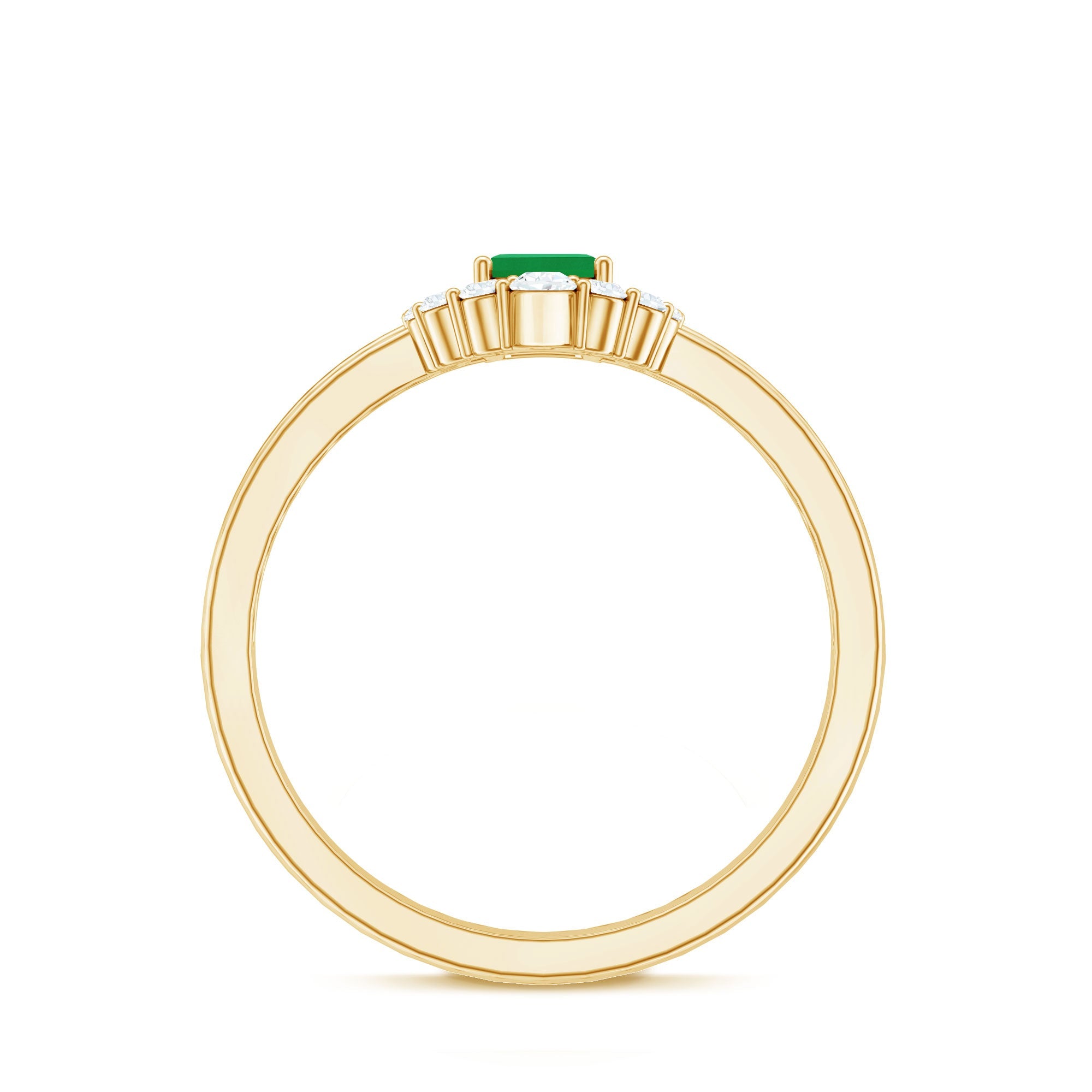 Natural Emerald Cut Emerald Double Band Engagement Ring with Diamond