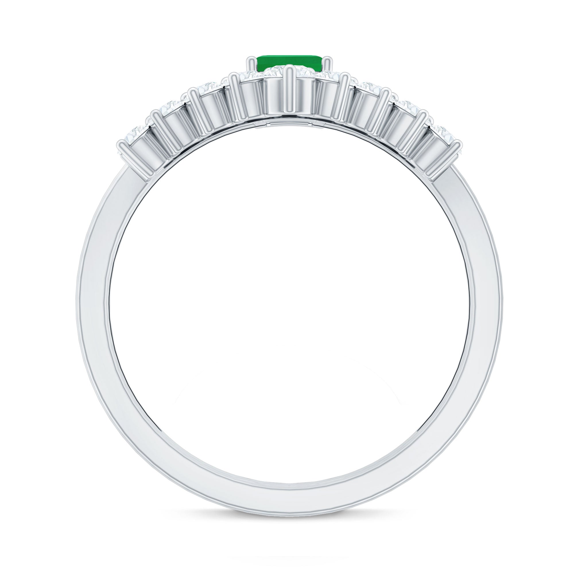 Natural Emerald Diamond Emerald Cut Engagement Ring with Curved Wedding Band