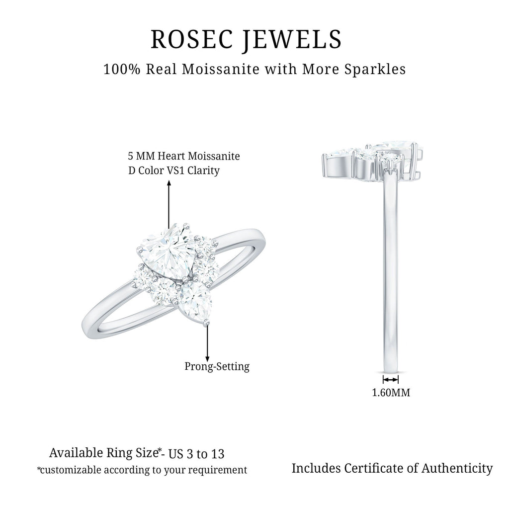 Certified Moissanite Heart Promise Ring with Accent