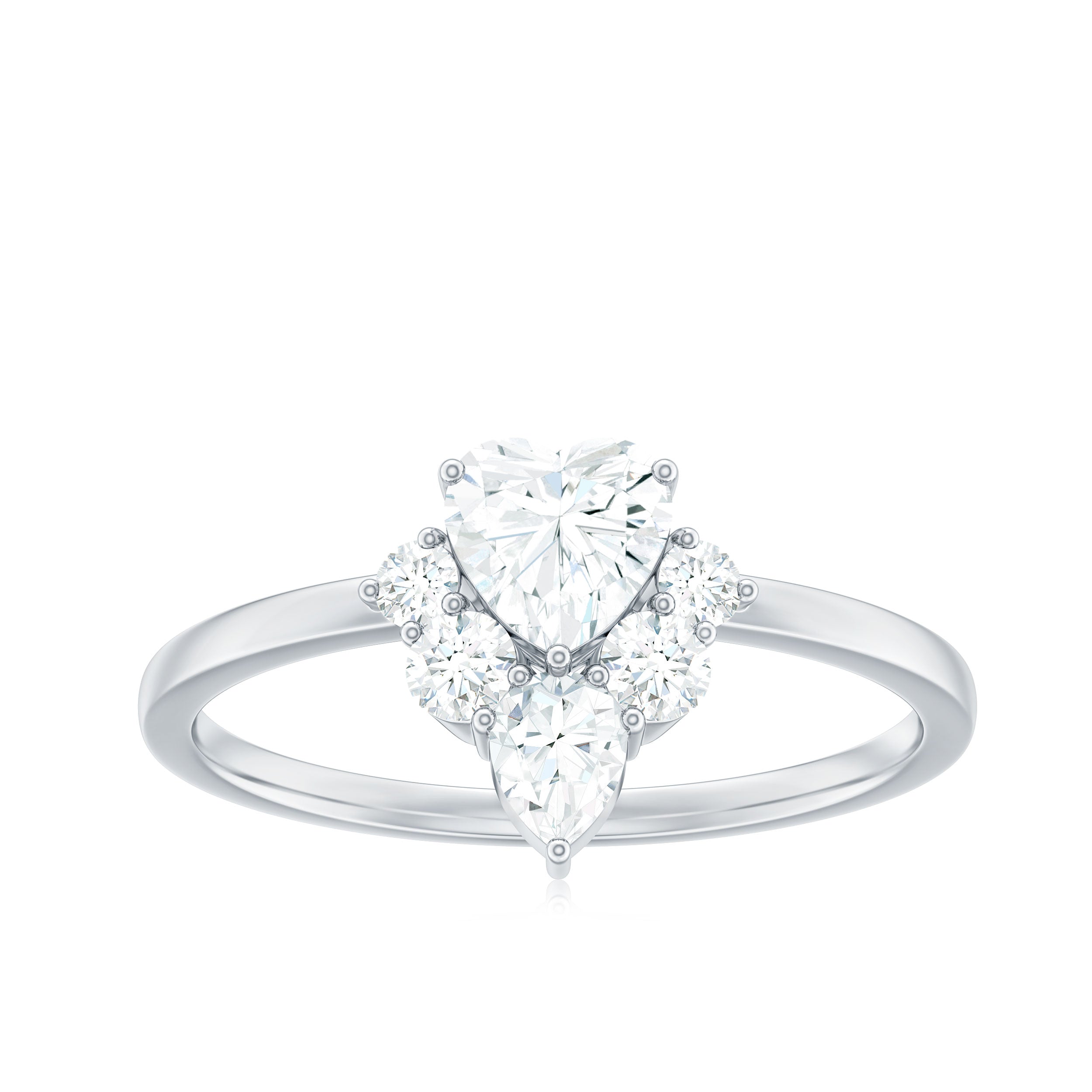 Certified Moissanite Heart Promise Ring with Accent