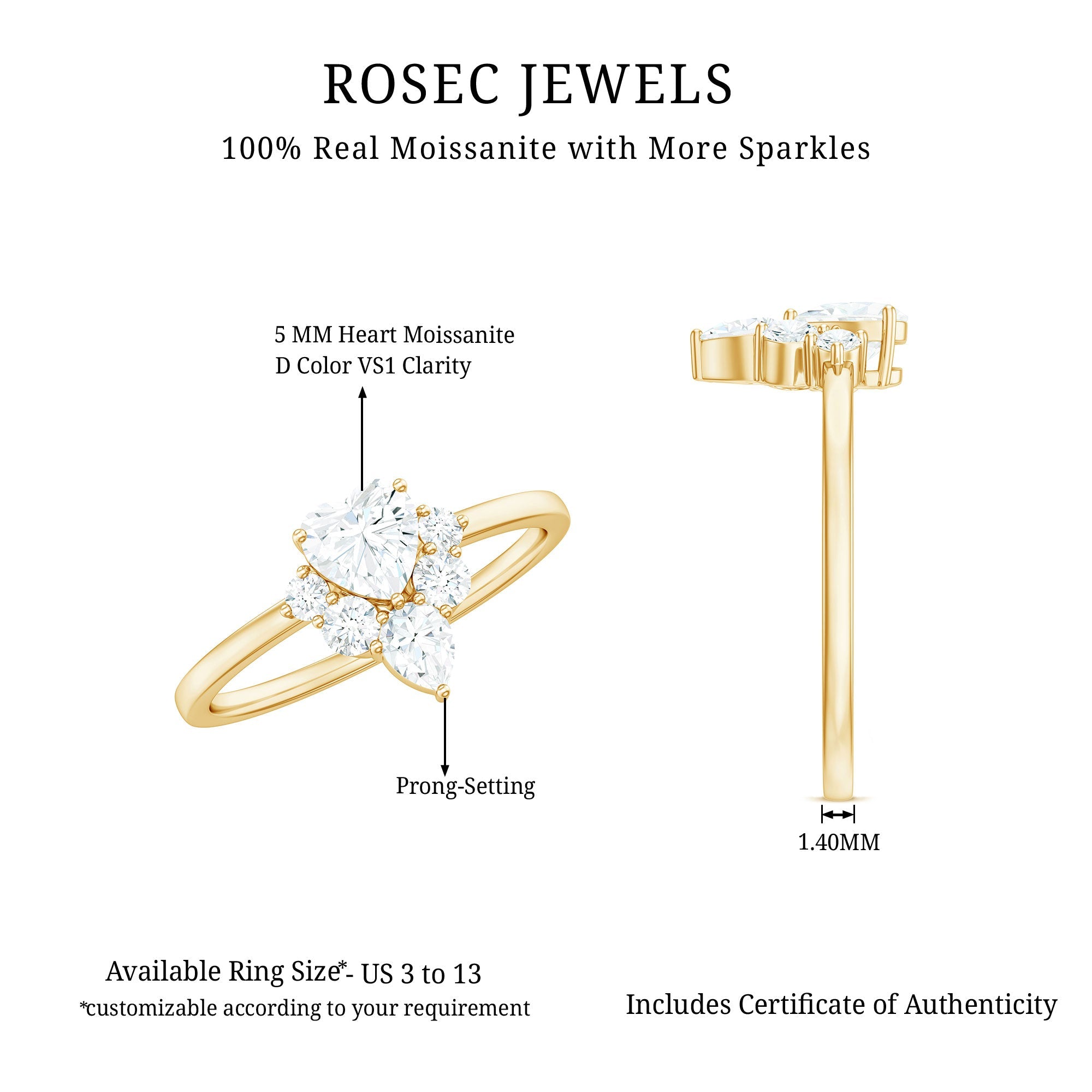 Certified Moissanite Heart Promise Ring with Accent