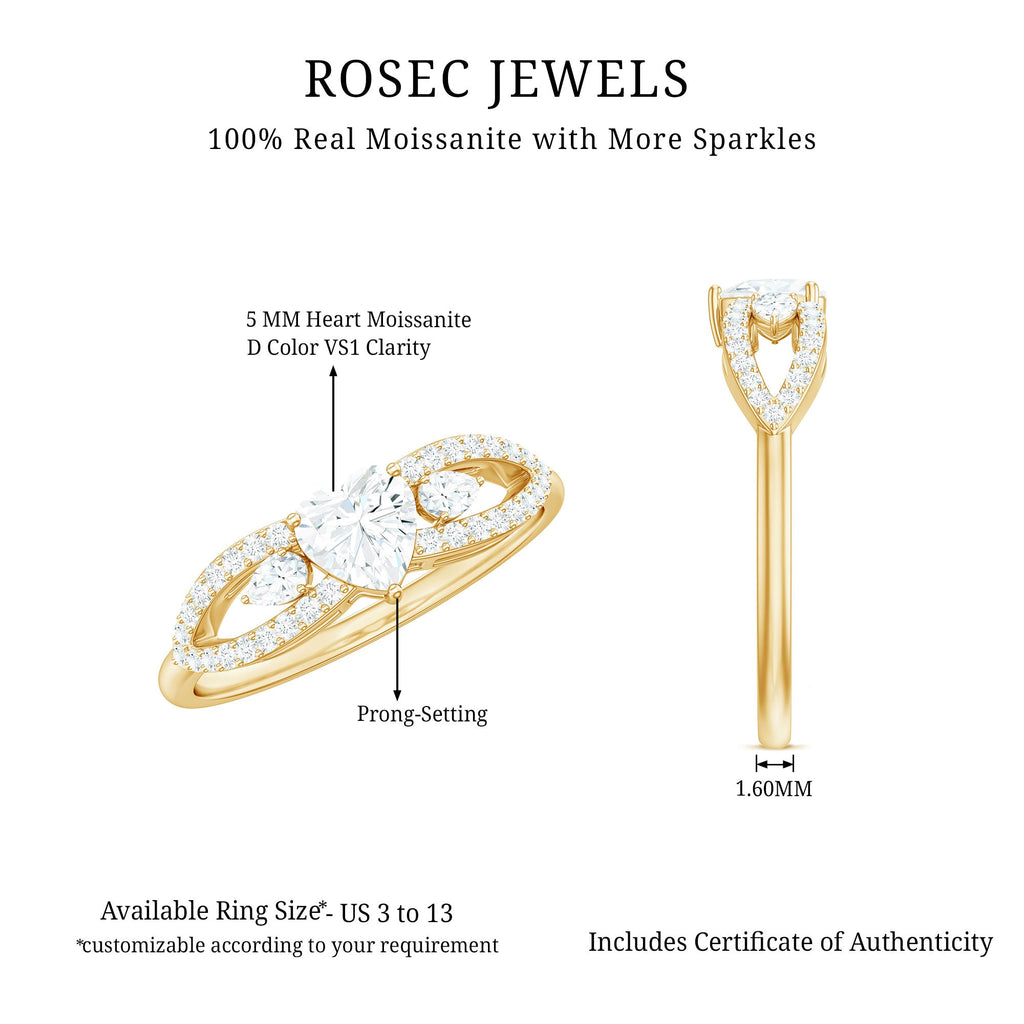 Certified Moissanite Heart Promise Ring with Split Shank