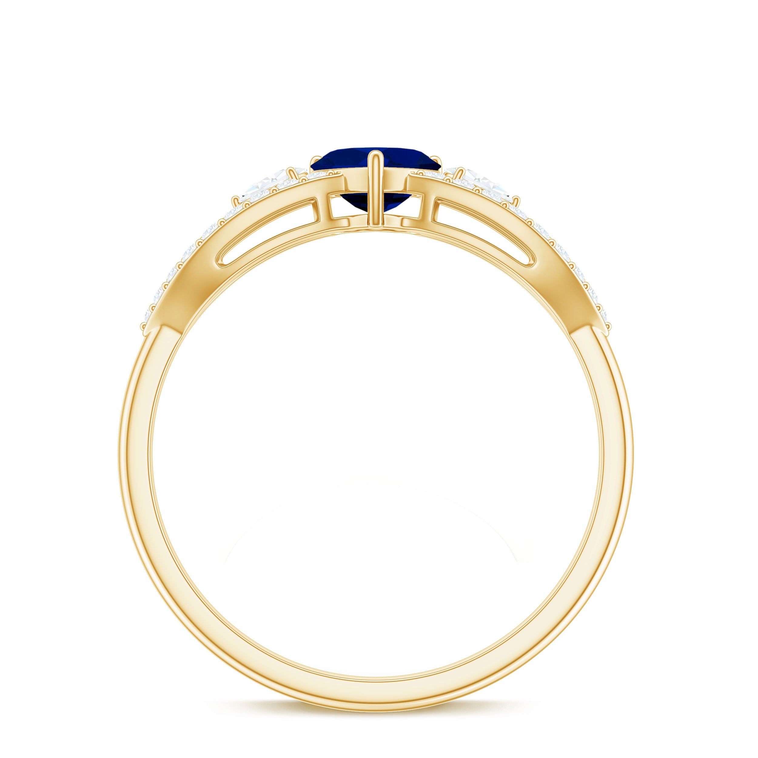 Real 0.6 Carat Blue Sapphire and Diamond Heart Promise Ring with Split Shank