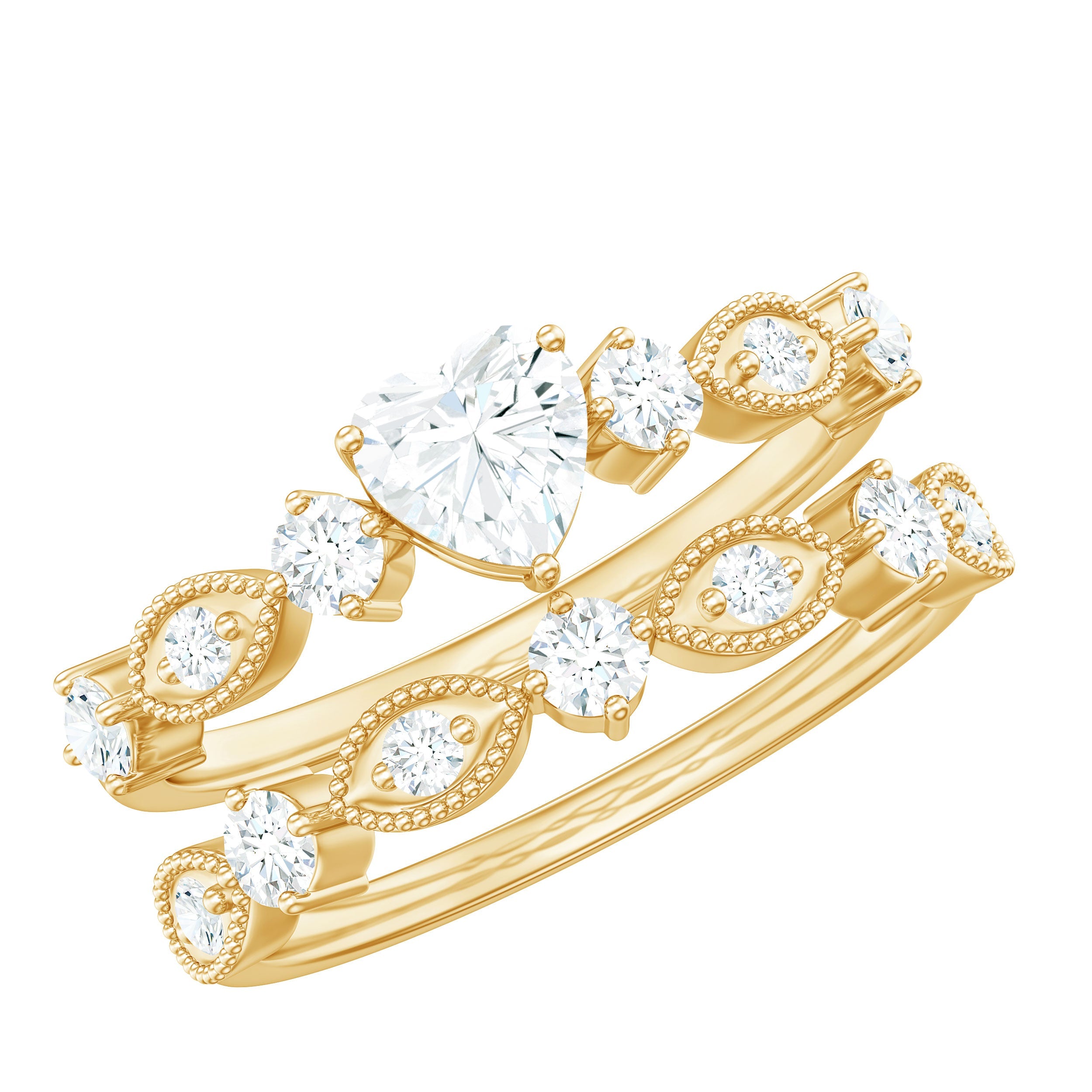 Heart Shape Moissanite Vintage Wedding Ring Set