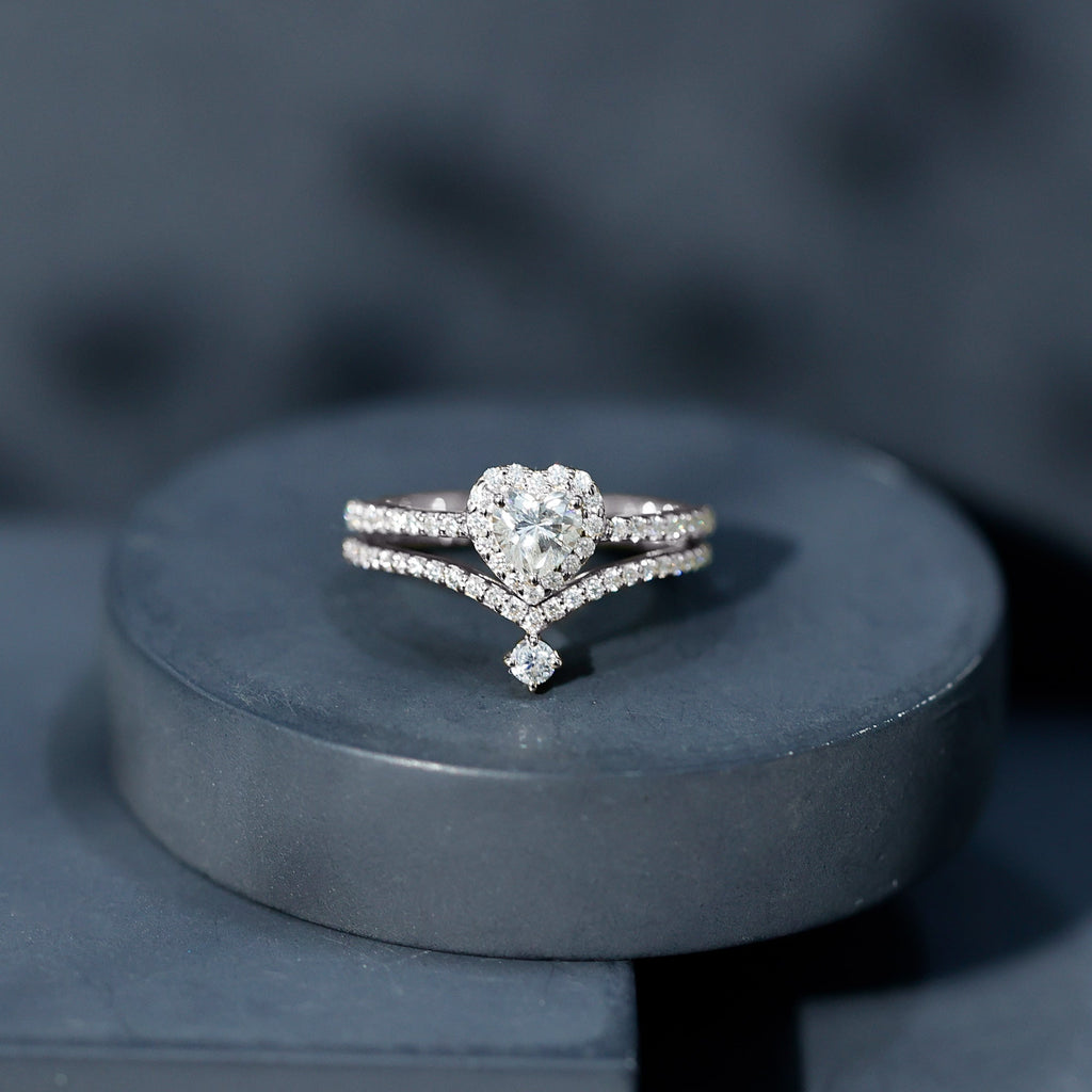Certified Moissanite Heart Wedding Ring Set for Women