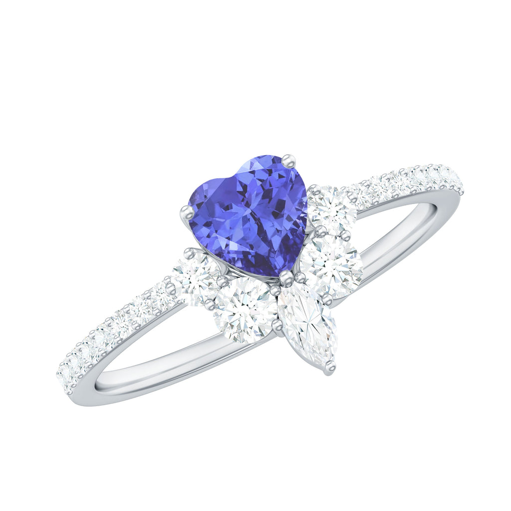 Natural Tanzanite Diamond Heart Promise Ring for Engagement