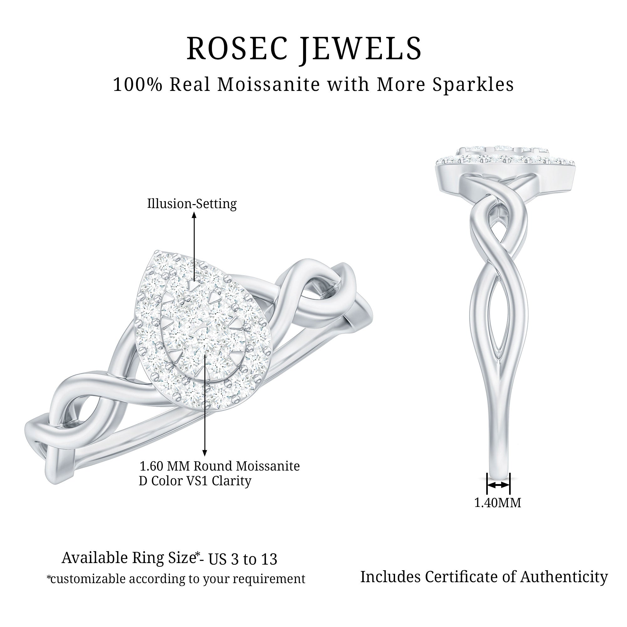 Illusion Set Round Moissanite Crossover Halo Engagement Ring