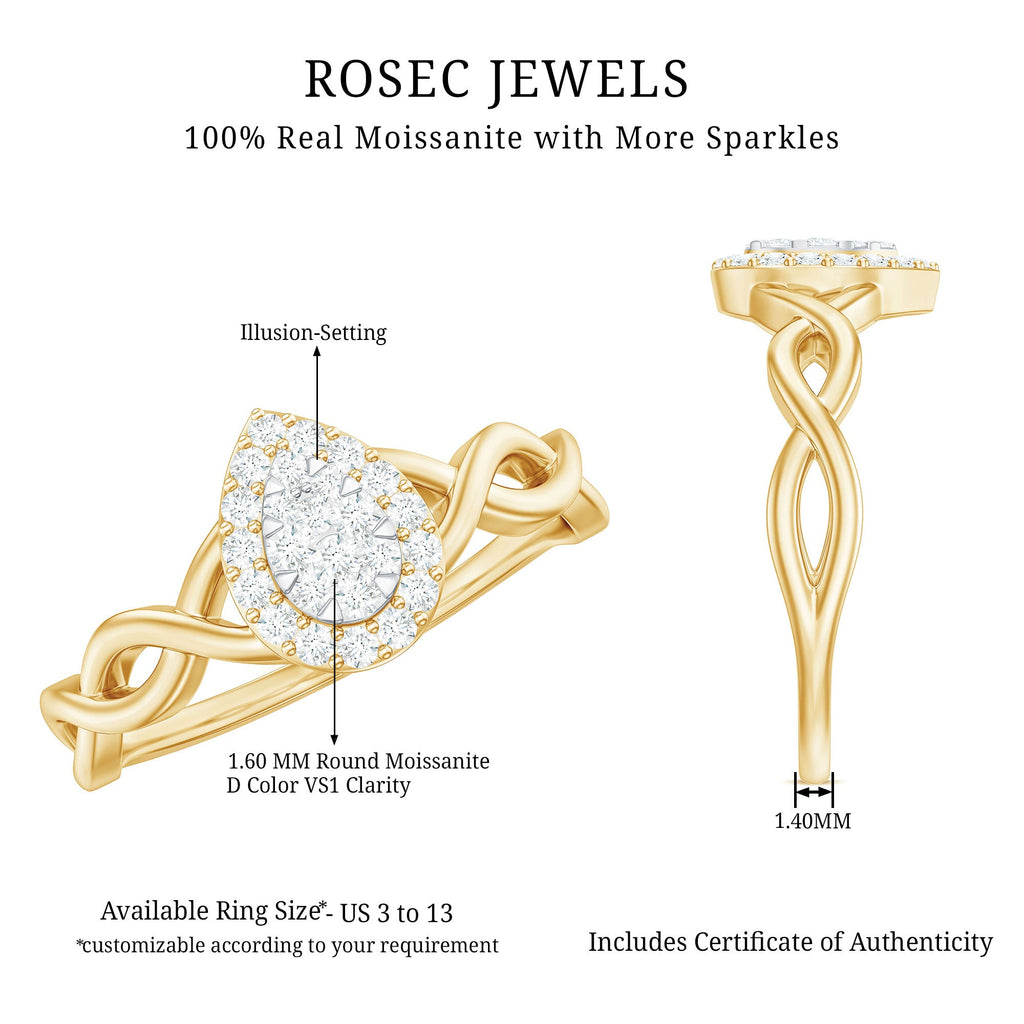 Illusion Set Round Moissanite Crossover Halo Engagement Ring