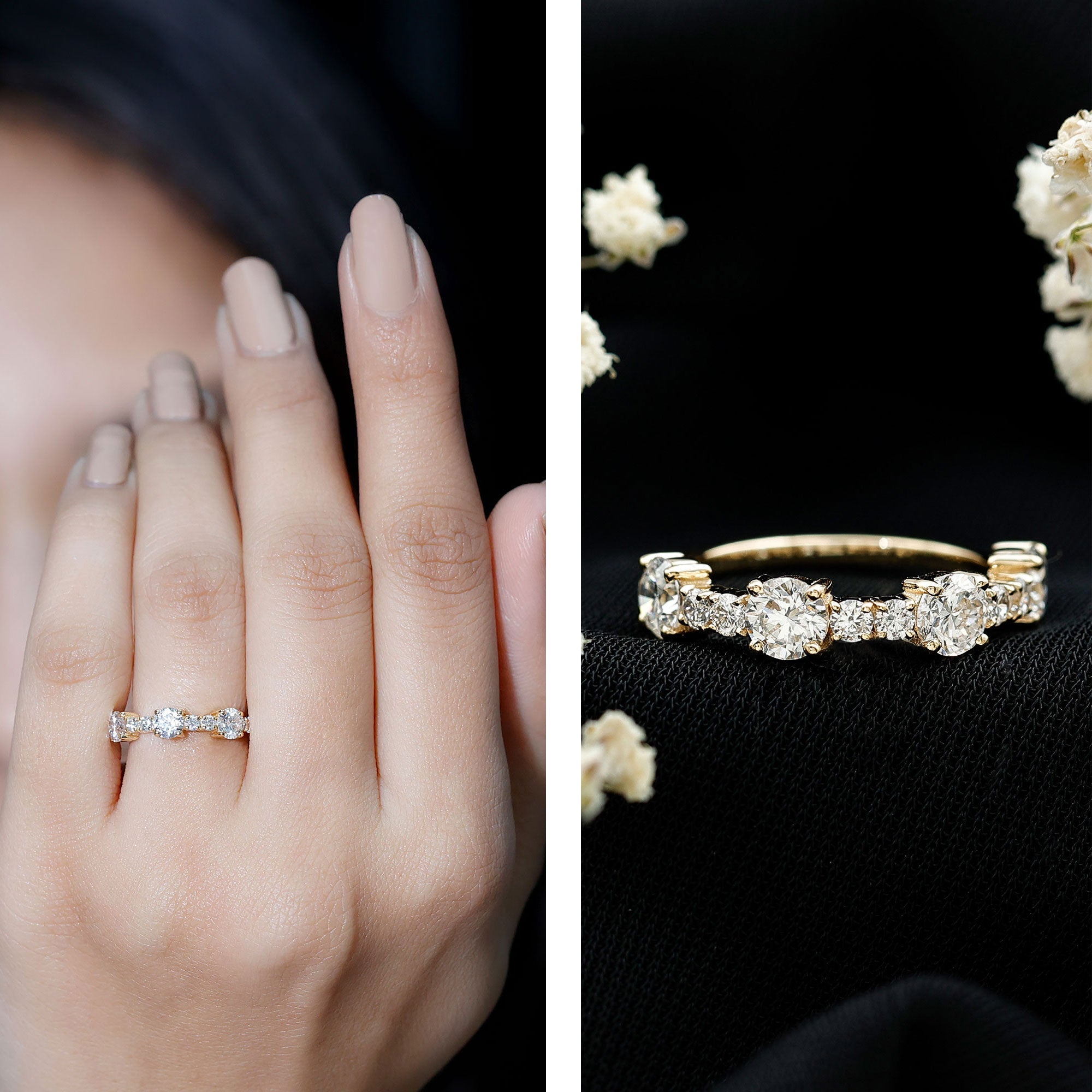 Round Moissanite Half Eternity Wedding Band