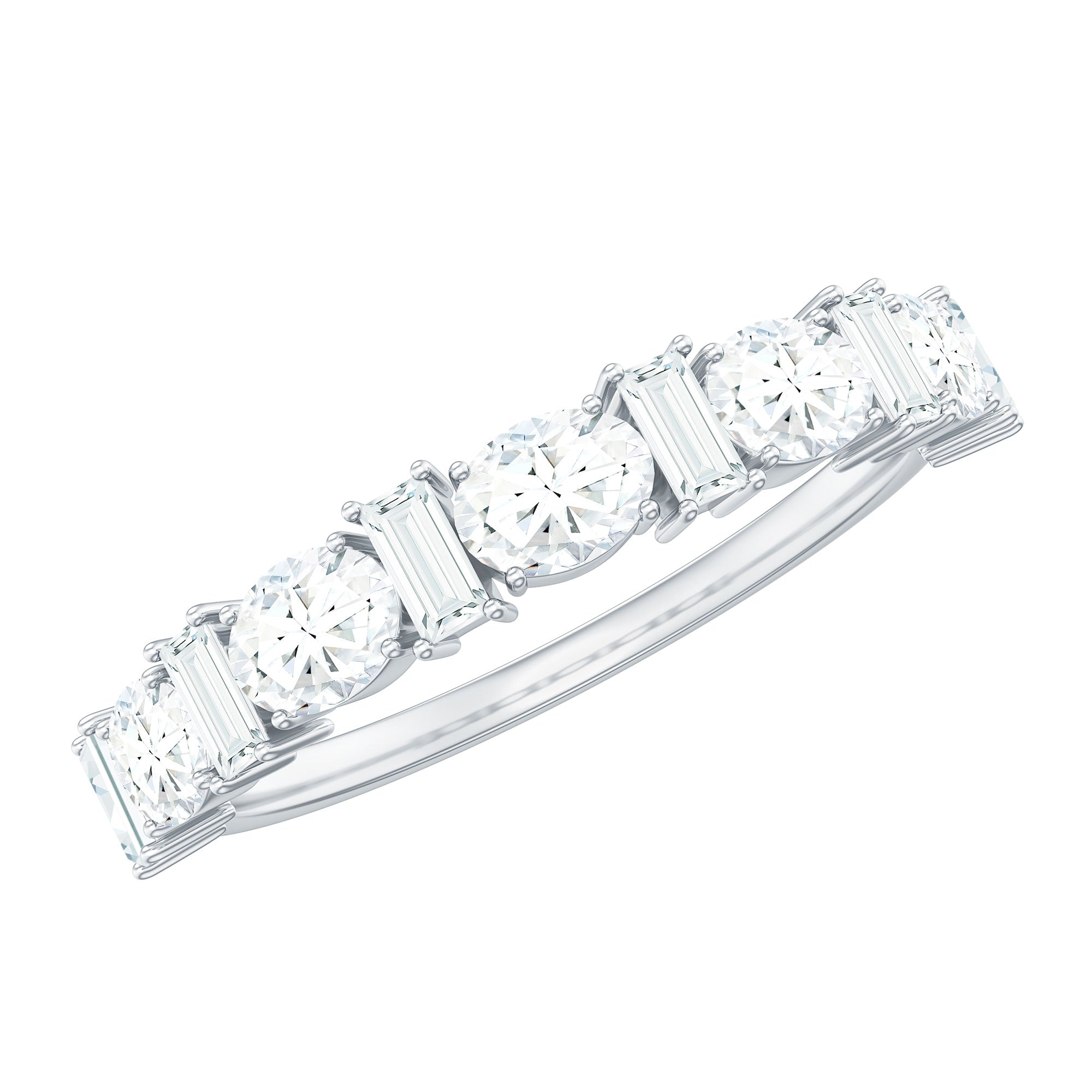 Certified Baguette and Oval Cut Moissanite Half Eternity Band