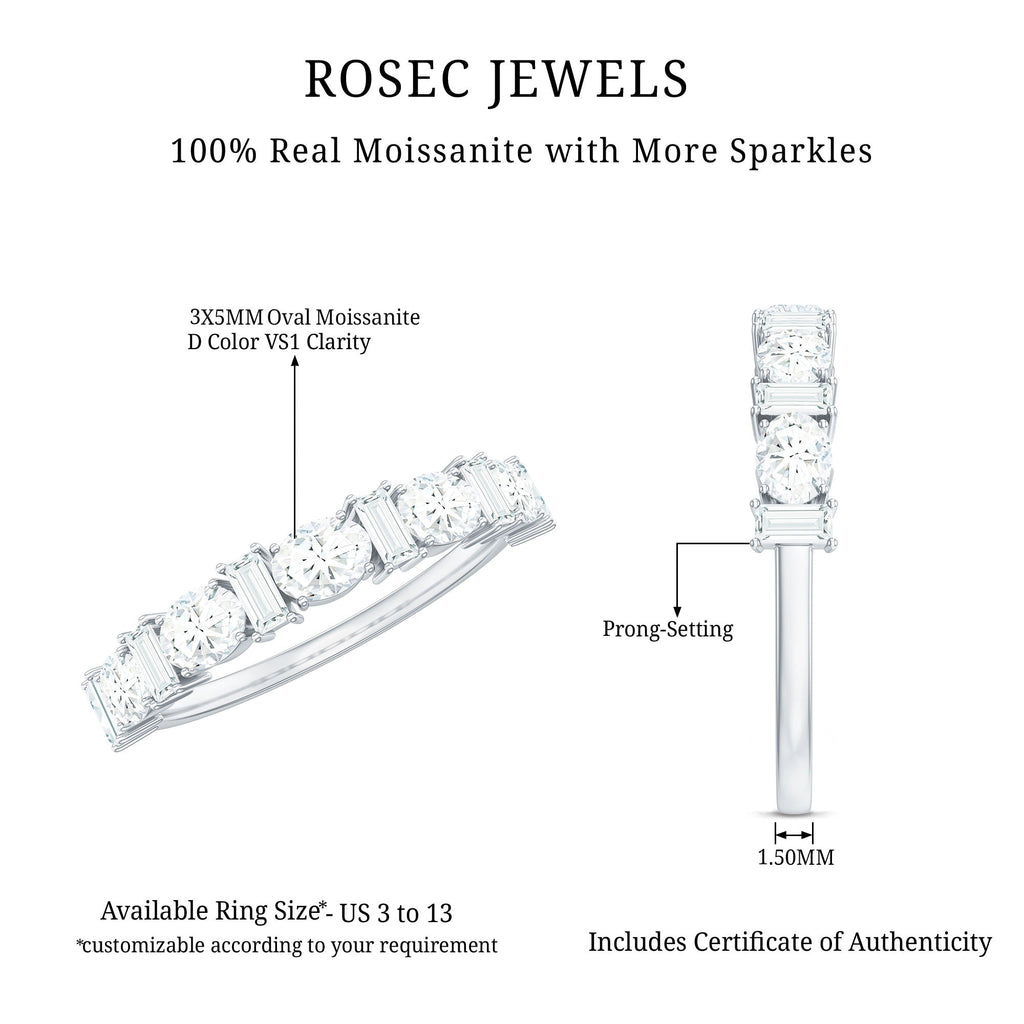 Certified Baguette and Oval Cut Moissanite Half Eternity Band