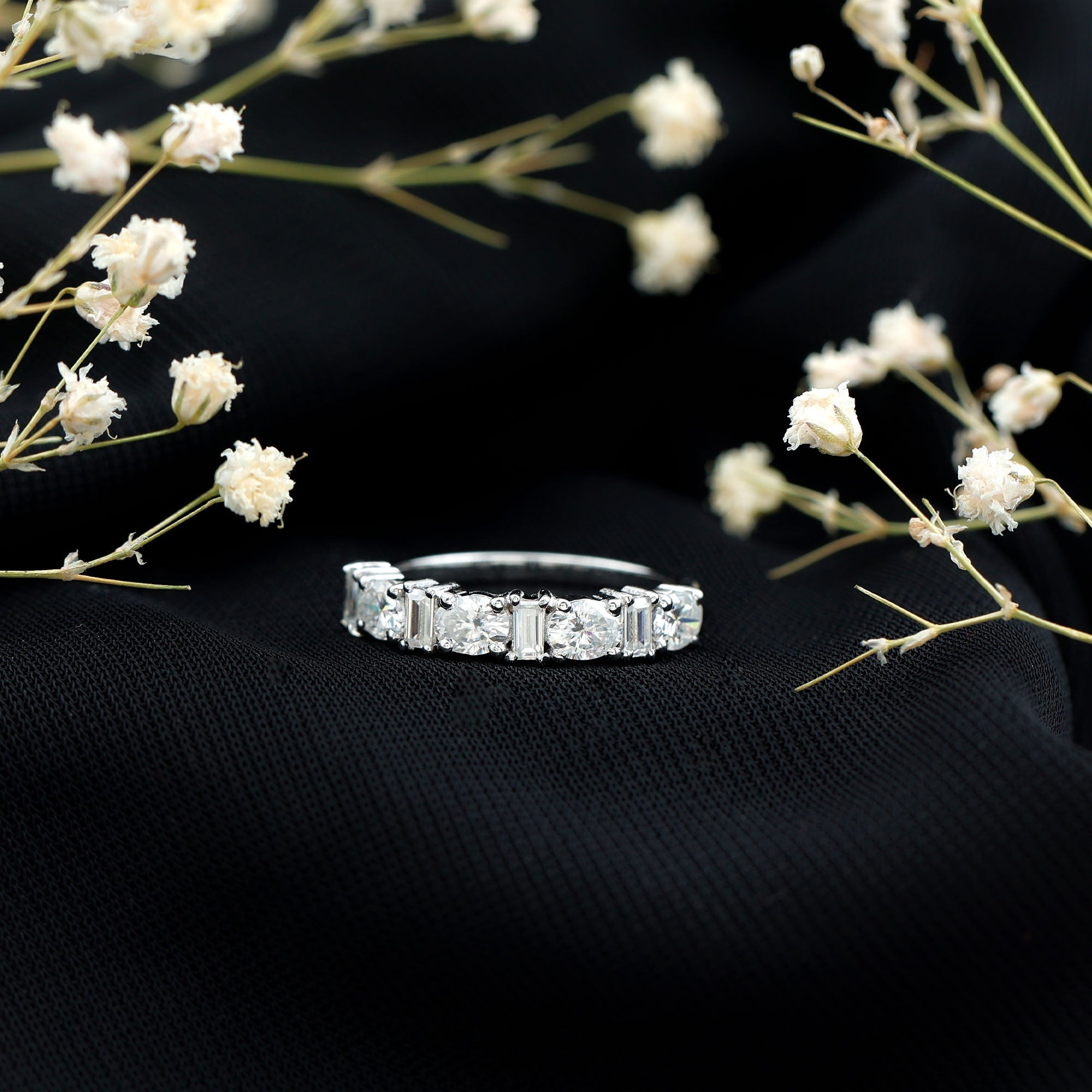 Certified Baguette and Oval Cut Moissanite Half Eternity Band