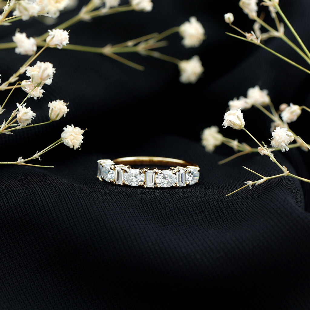 Certified Baguette and Oval Cut Moissanite Half Eternity Band
