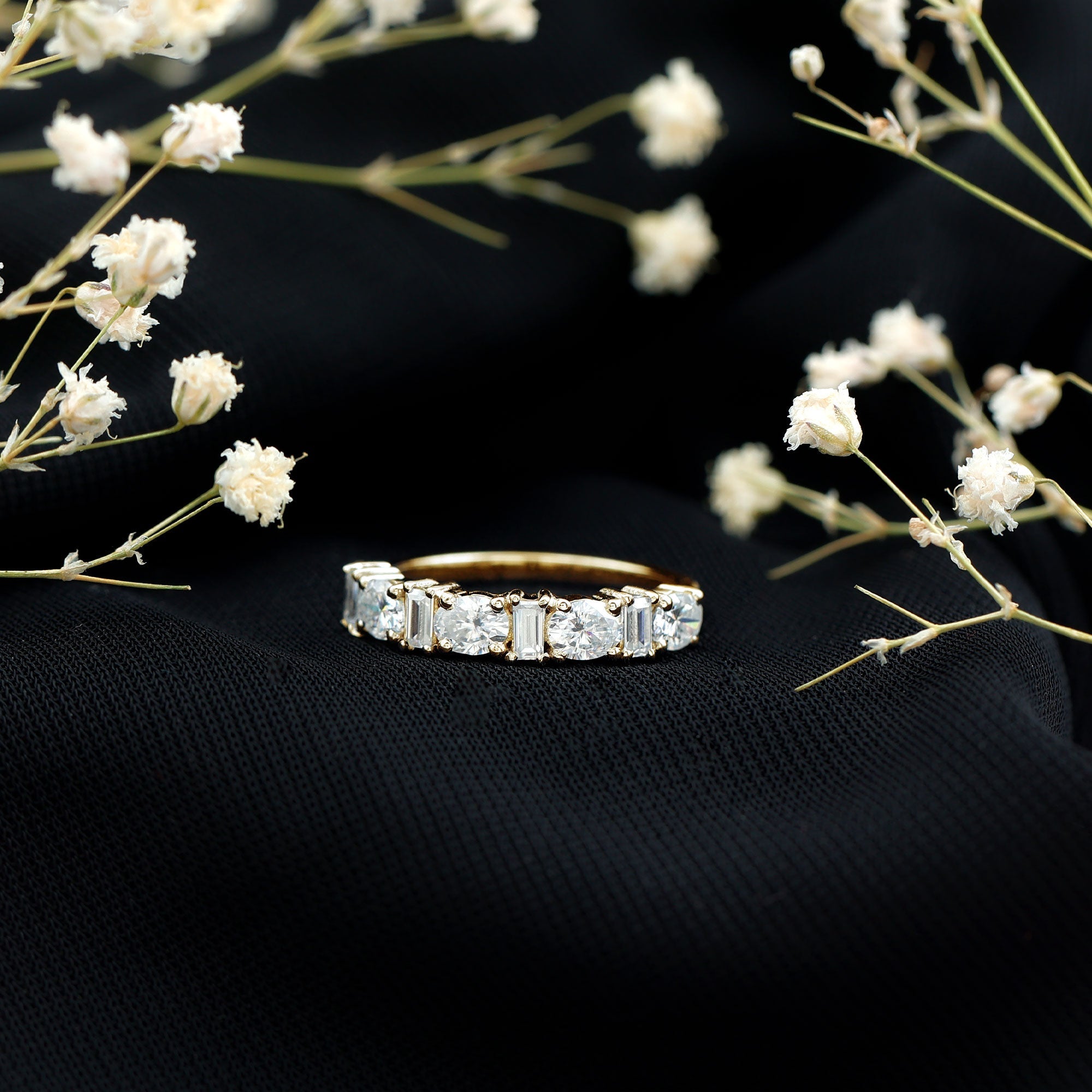 Certified Baguette and Oval Cut Moissanite Half Eternity Band