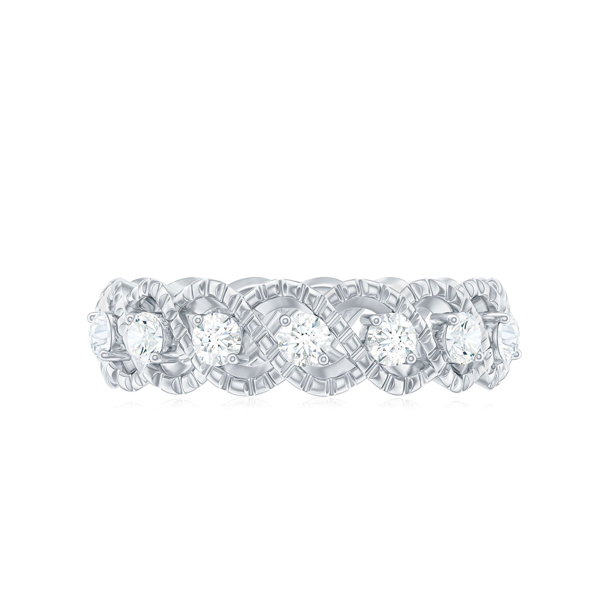 Round Moissanite Twisted Half Eternity Wedding Band