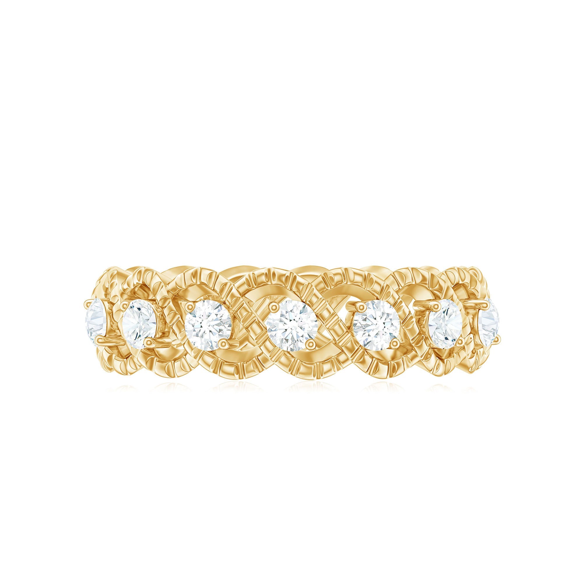 Round Moissanite Twisted Half Eternity Wedding Band
