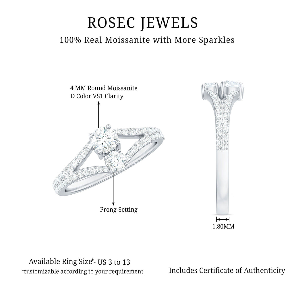 Moissanite Toi et Moi Engagement Ring with Split Shank