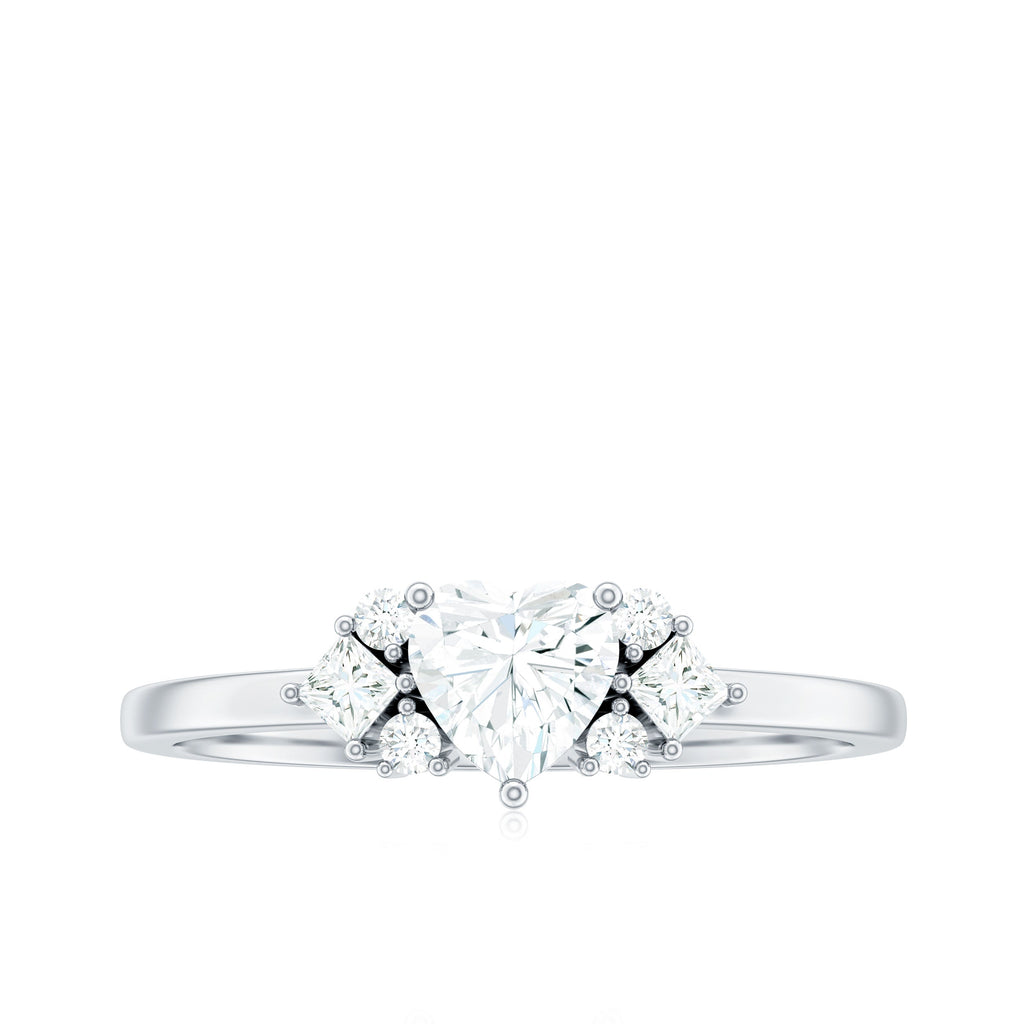 Heart Shape Moissanite Engagement Ring with Cluster Stones