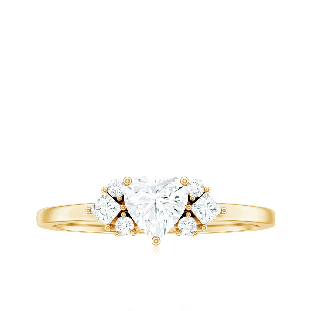 Heart Shape Moissanite Engagement Ring with Cluster Stones