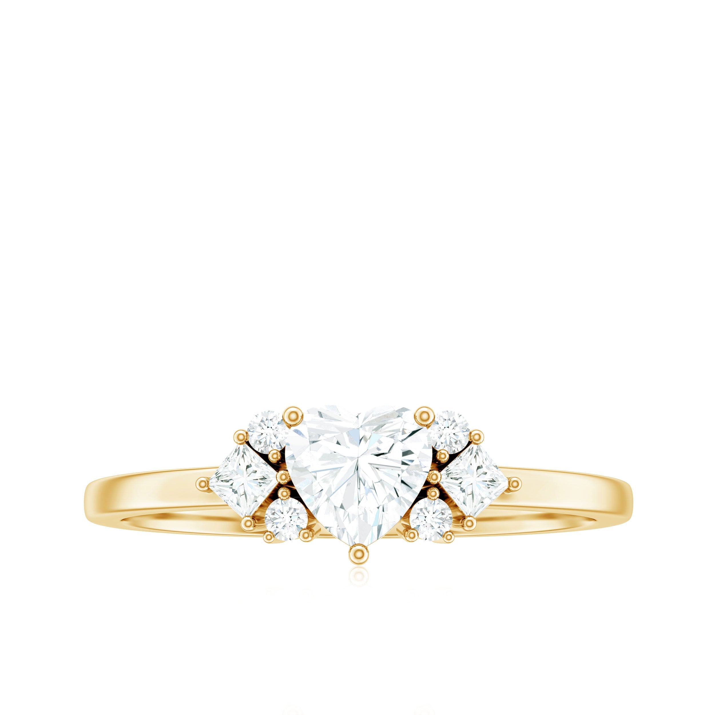 Heart Shape Moissanite Engagement Ring with Cluster Stones