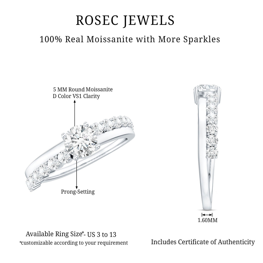 Round Cut Moissanite Engagement Ring with Side Stones