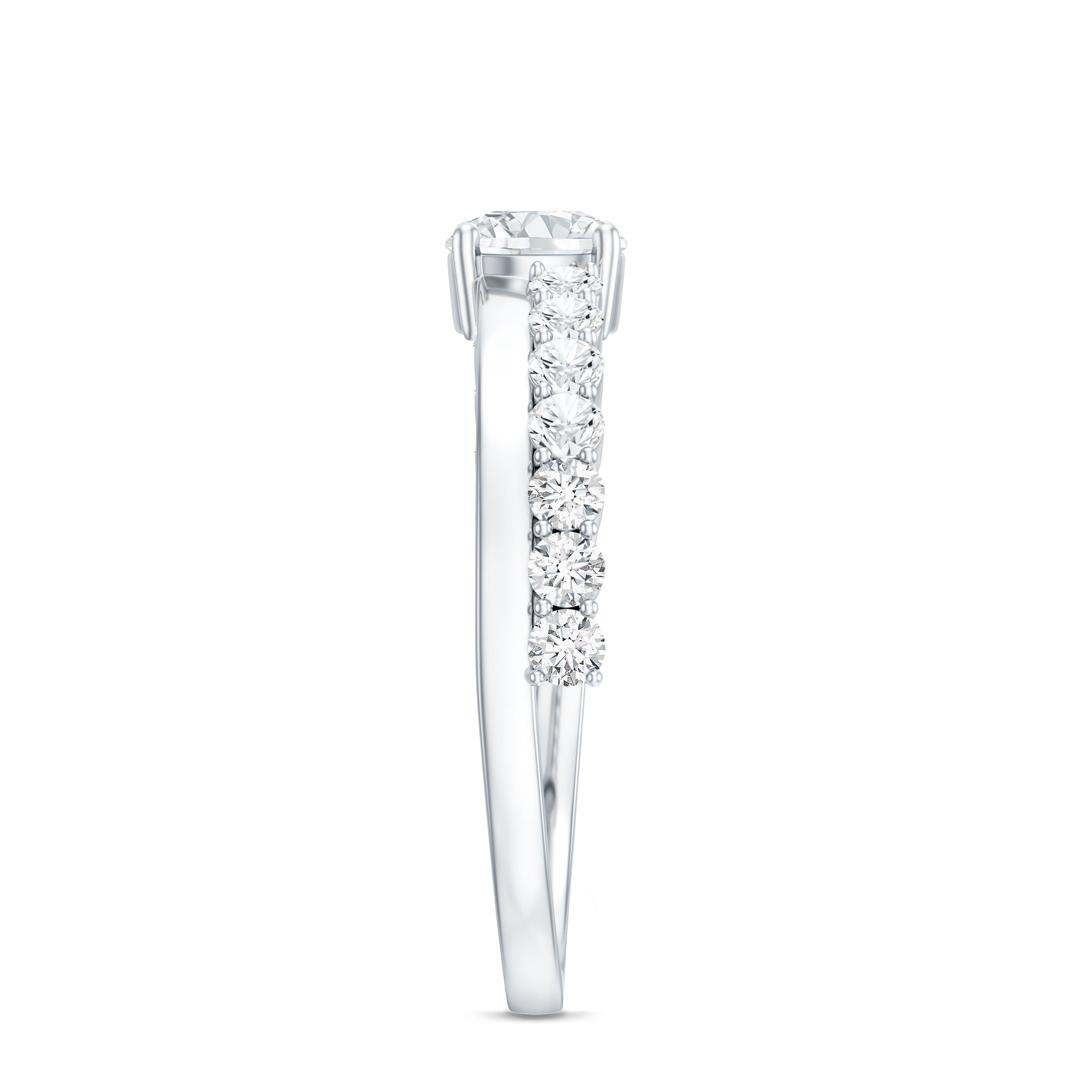 Round Cut Moissanite Engagement Ring with Side Stones