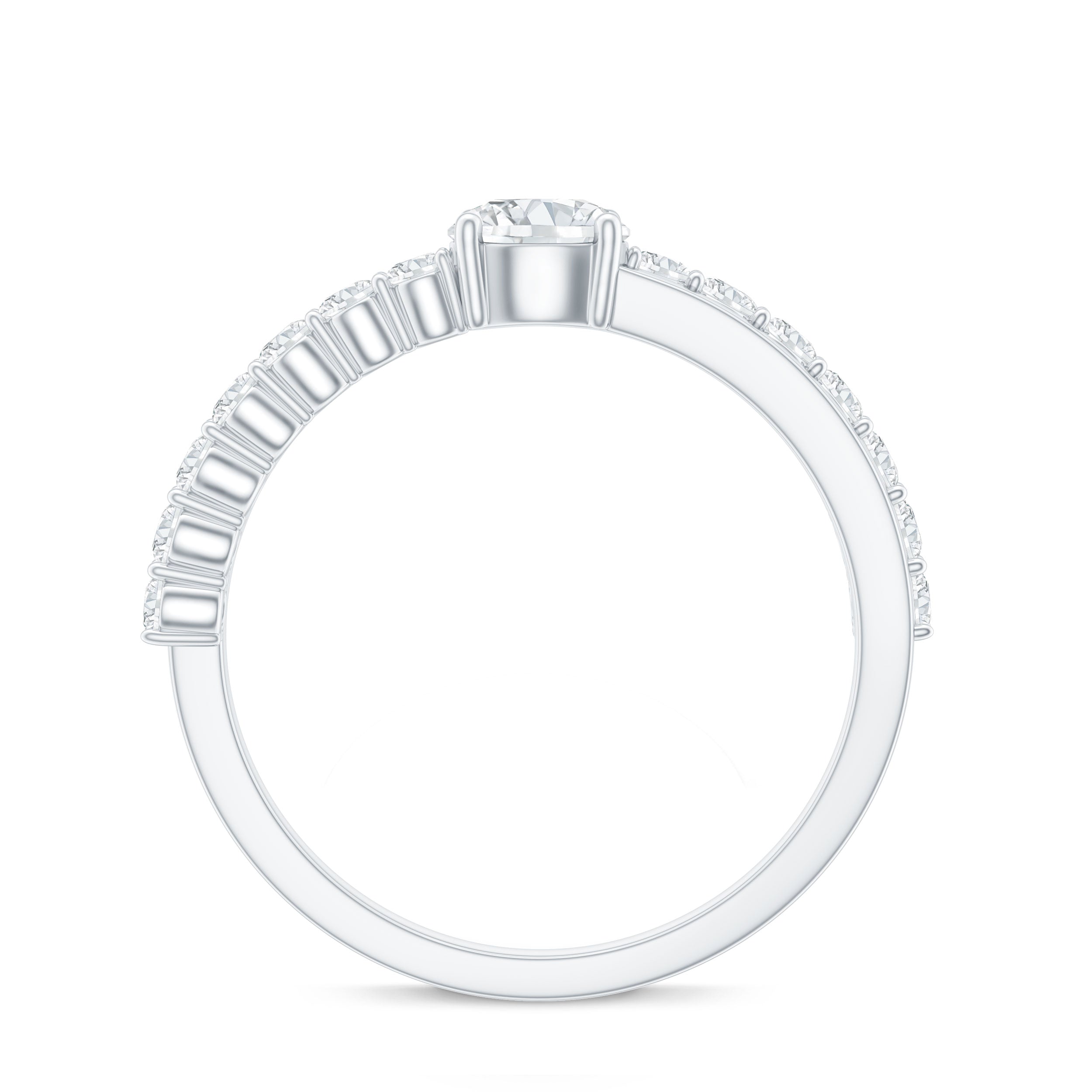 Round Cut Moissanite Engagement Ring with Side Stones