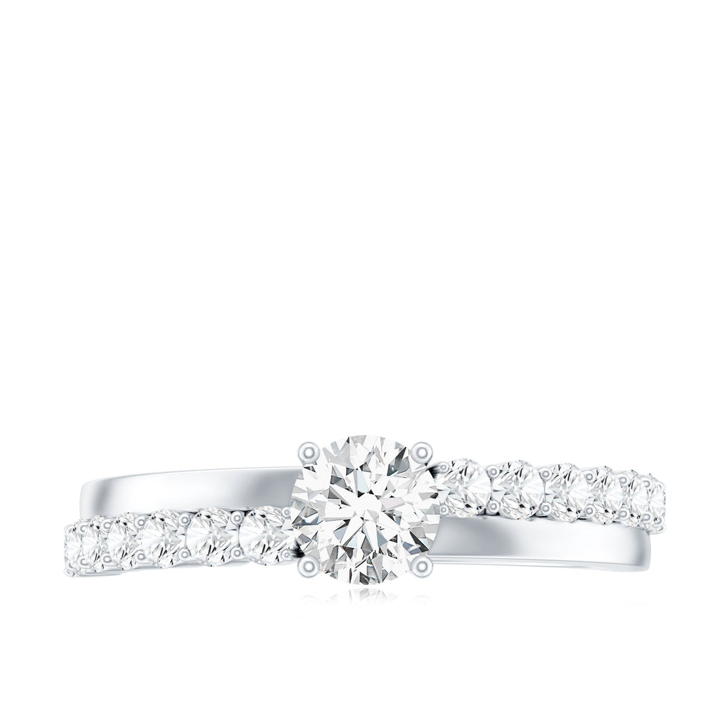 Round Cut Moissanite Engagement Ring with Side Stones