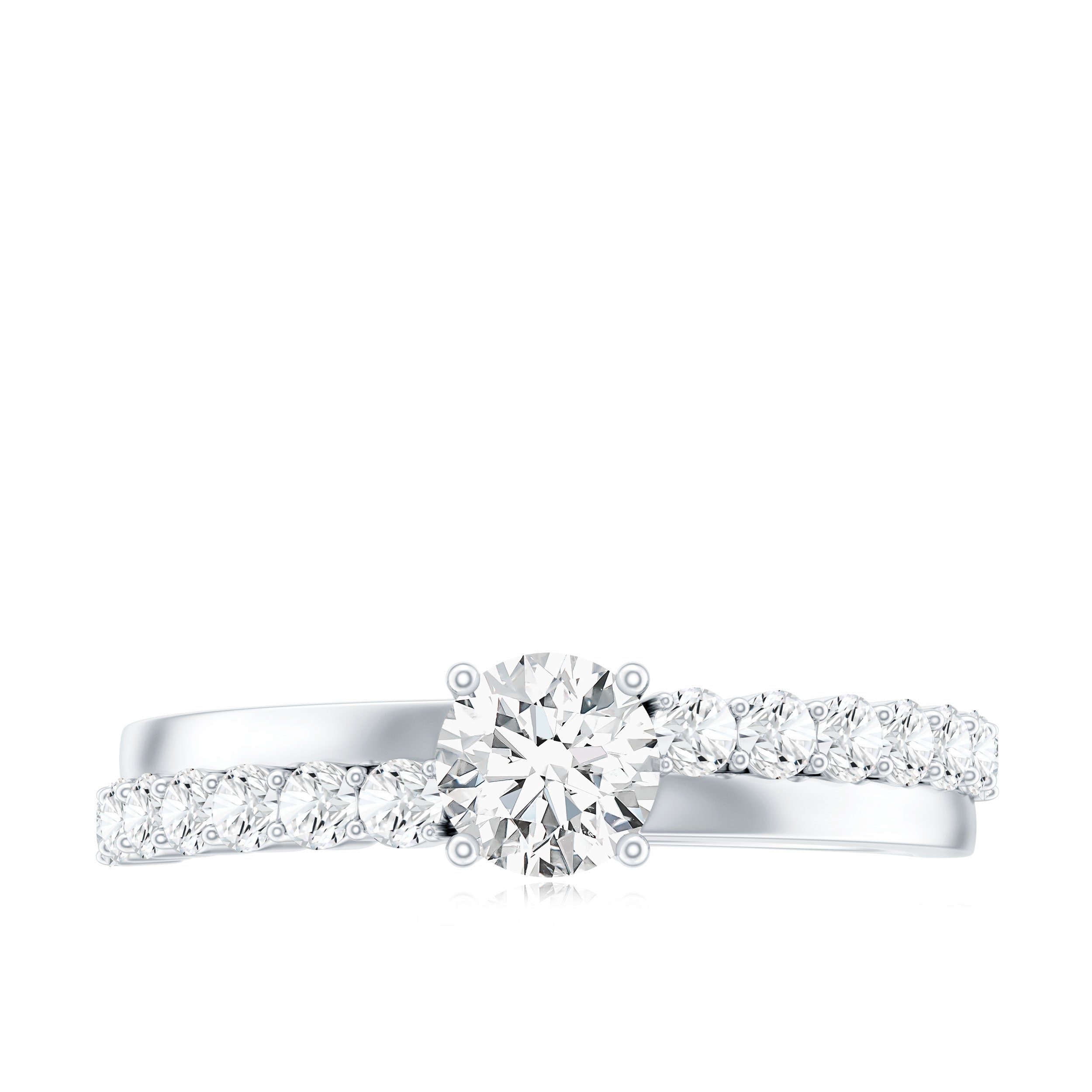 Round Cut Moissanite Engagement Ring with Side Stones