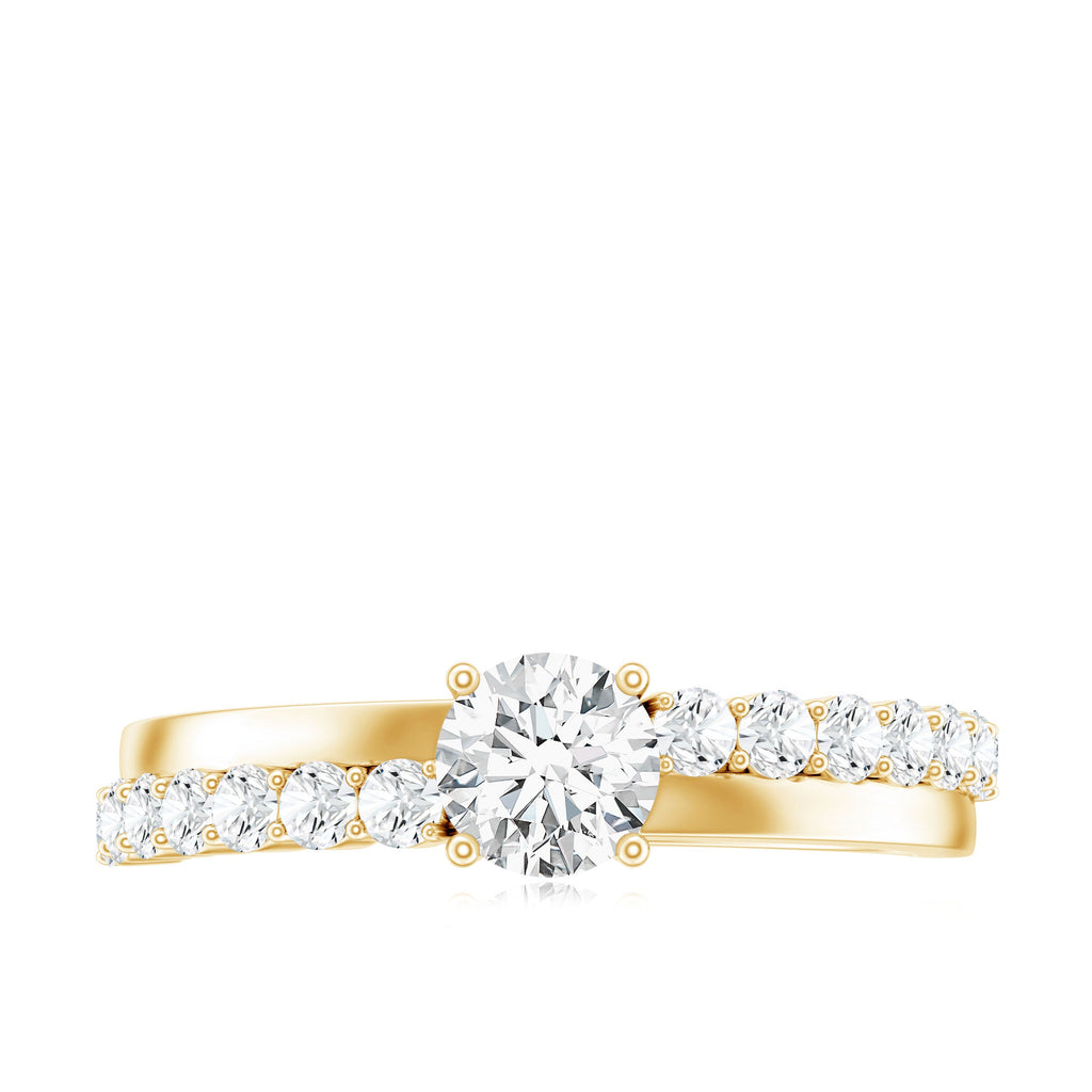 Round Cut Moissanite Engagement Ring with Side Stones