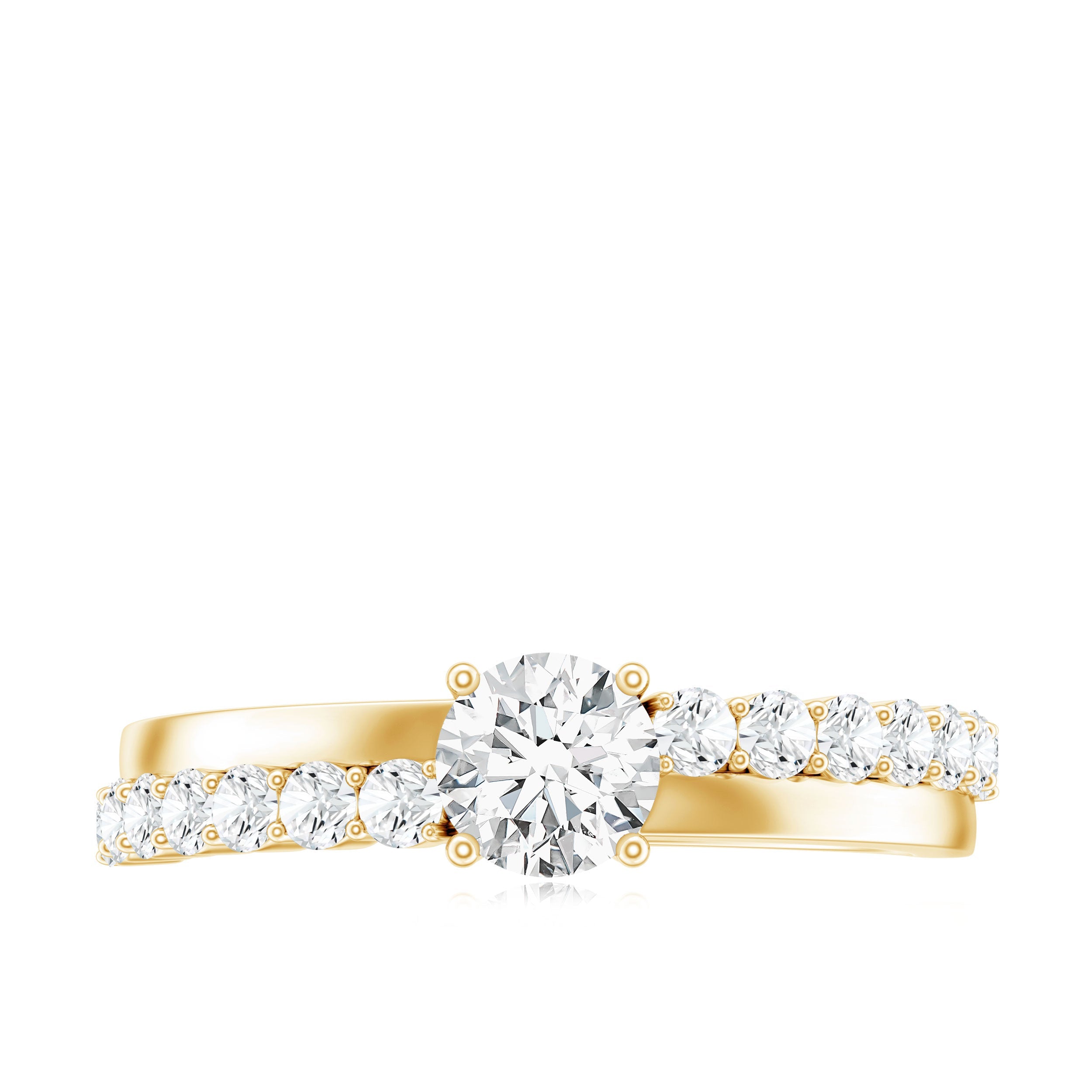 Round Cut Moissanite Engagement Ring with Side Stones