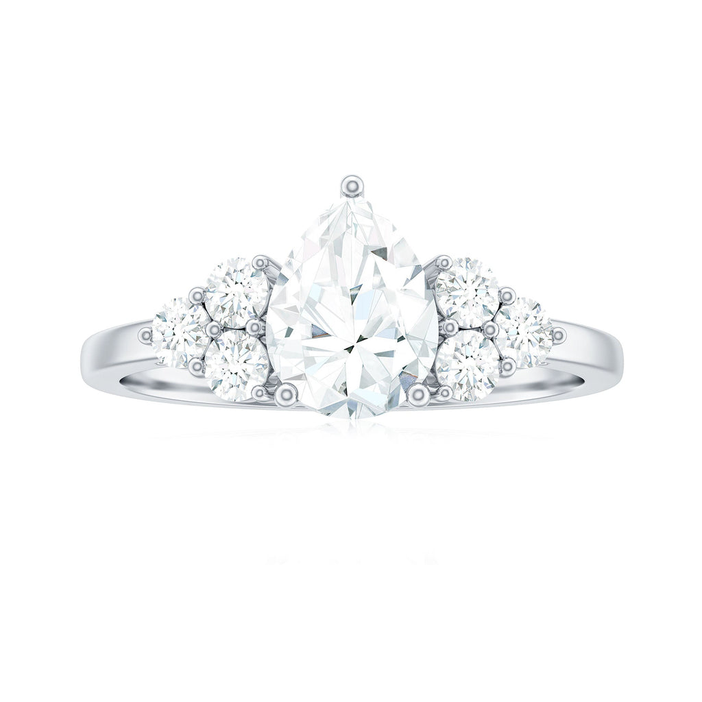 Certified 1.3 Carat Moissanite Pear Engagement Ring with Trio