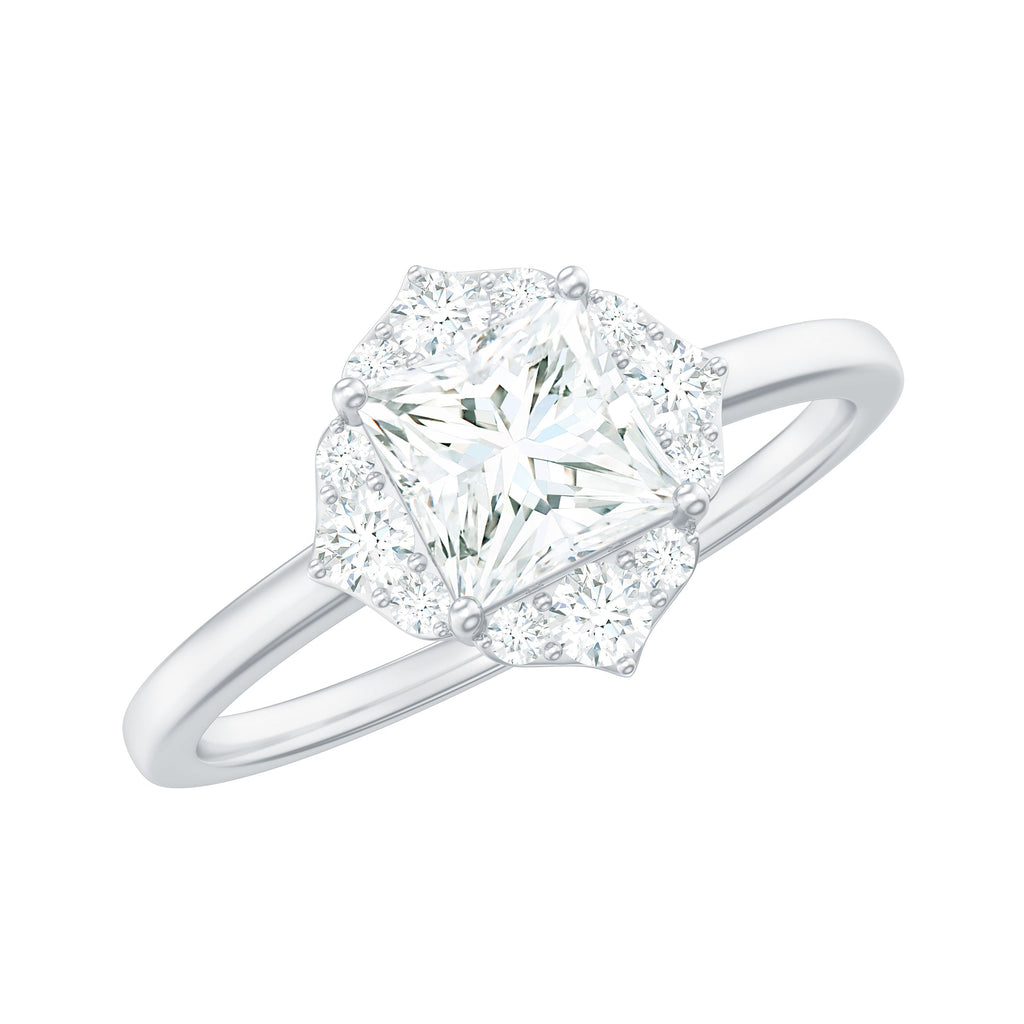 Princess Cut Moissanite Floral Engagement Ring for Women