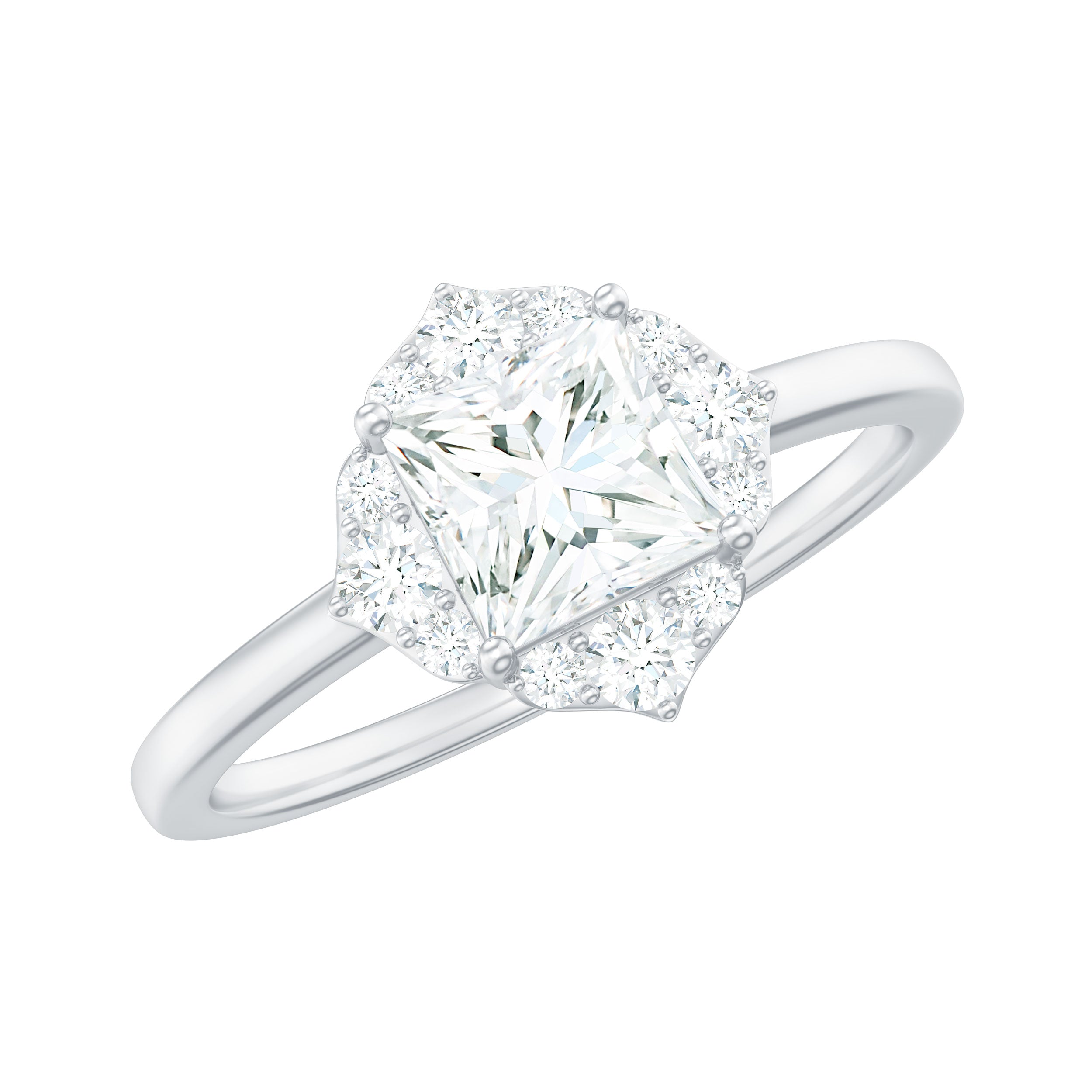 Princess Cut Moissanite Floral Engagement Ring for Women