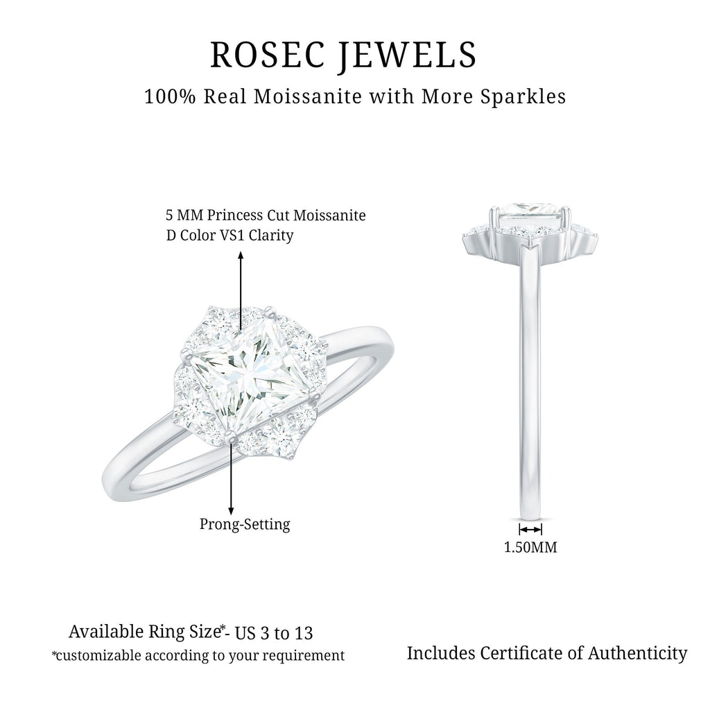 Princess Cut Moissanite Floral Engagement Ring for Women