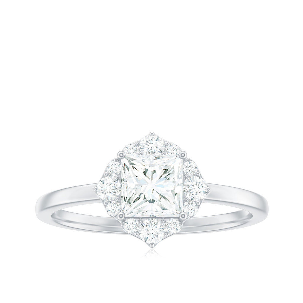 Princess Cut Moissanite Floral Engagement Ring for Women