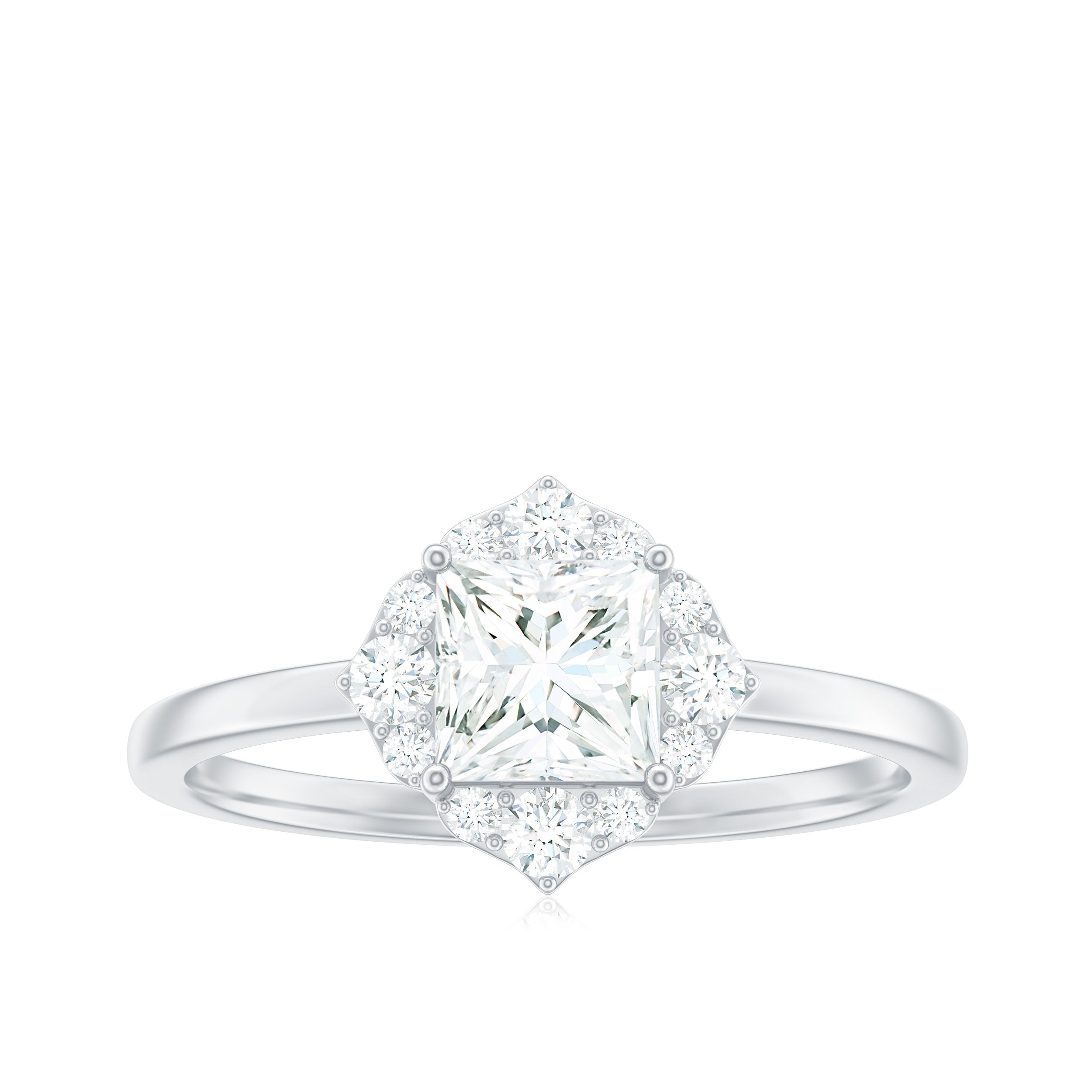 Princess Cut Moissanite Floral Engagement Ring for Women